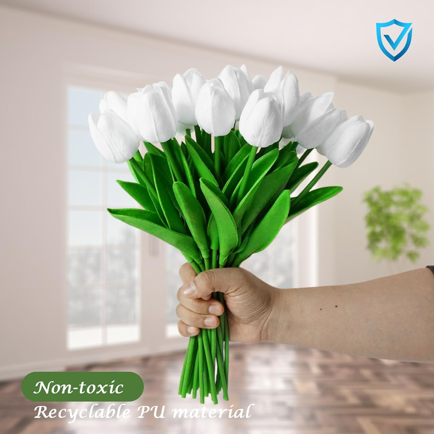Tulips Artificial Flowers 24Pcs Faux Silk Tulip Real Touch Tulip Fake Flowers Bouquets Arrangements for Easter Spring Flowers Valentine&rsquo;S Day Mother'S Day Flower Gifts Home Table Decor (White) image number 3