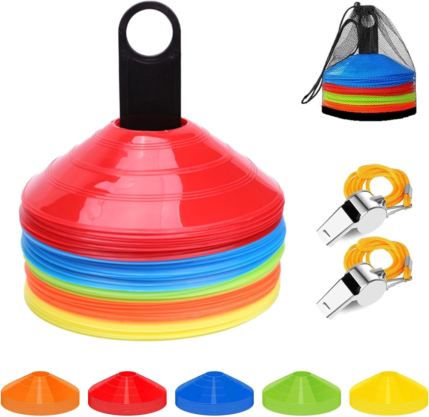 Cones,50 Soccer Cones,Cones Sports with 2 Whistle and Carry Bag,Agility Training Equipment for Training, Soccer Training, Basketball, Kids, Sports, Field Cone Markers and Other Sports and Games image number 4
