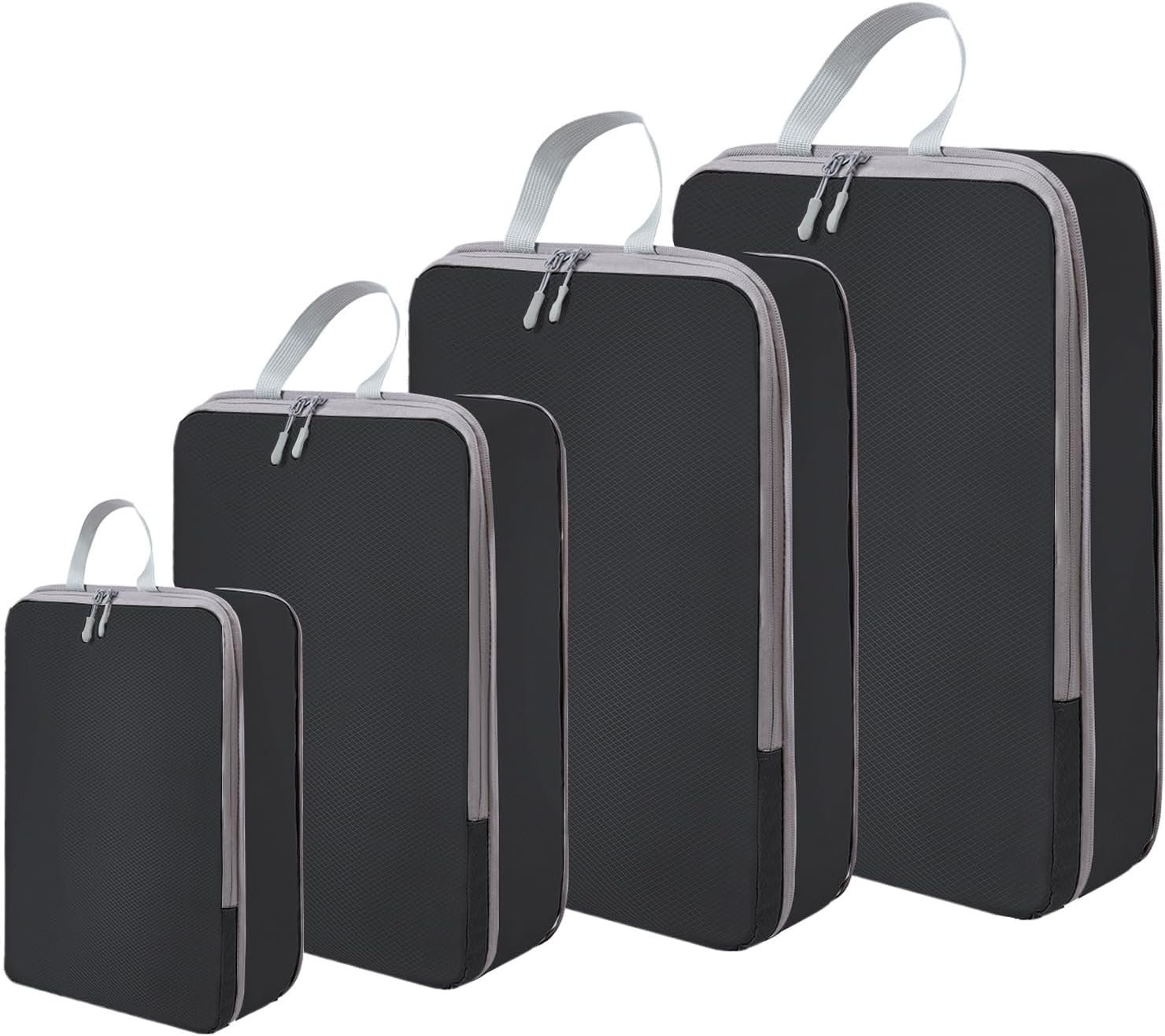 Compression Packing Cubes, 4Pcs Expandable Storage Travel Luggage Bags Organizers (Grey)