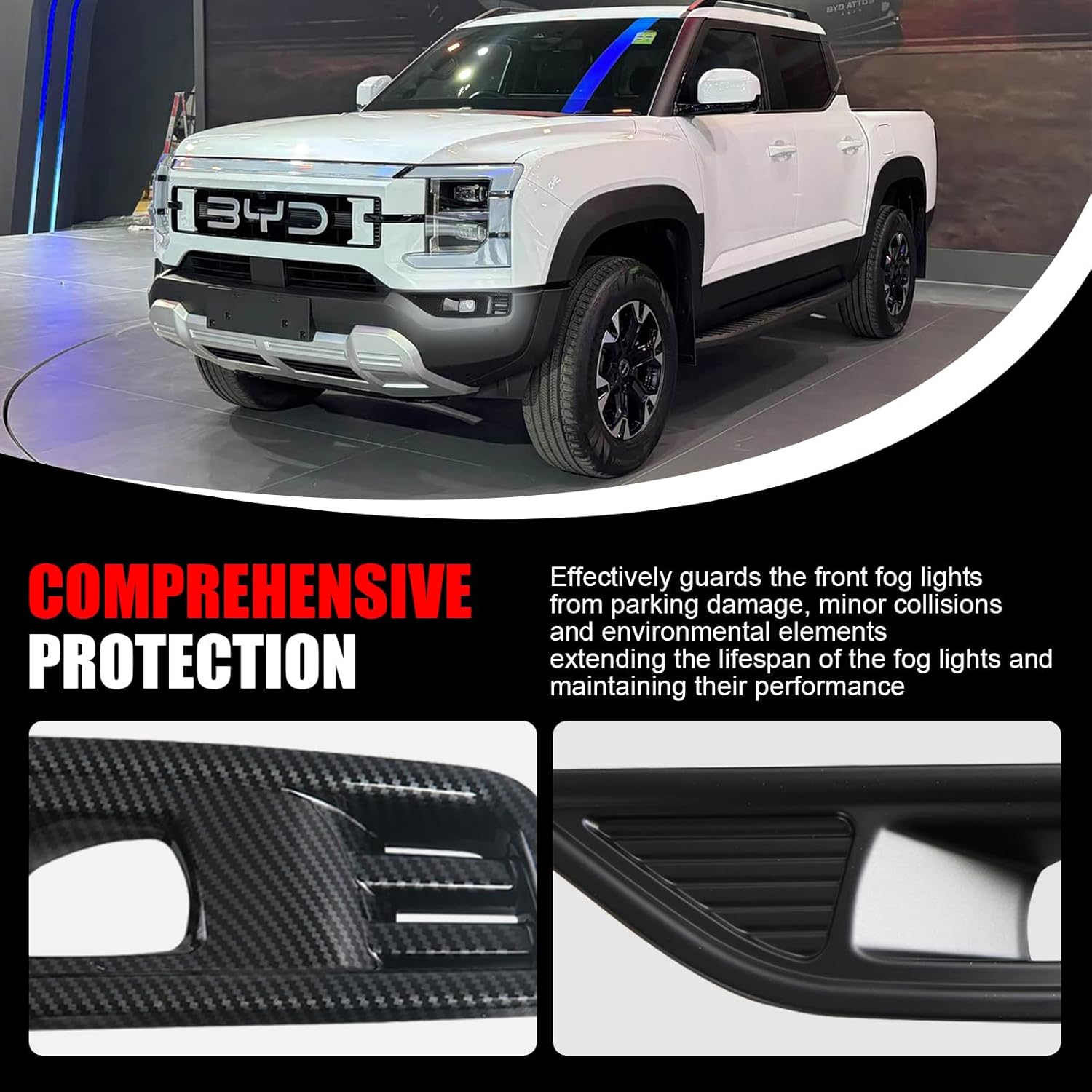 Car Front Bumper Fog Light Cover Trim Decoration Exterior Accessories for BYD Shark 6 2025 (Bright Black) image number 5