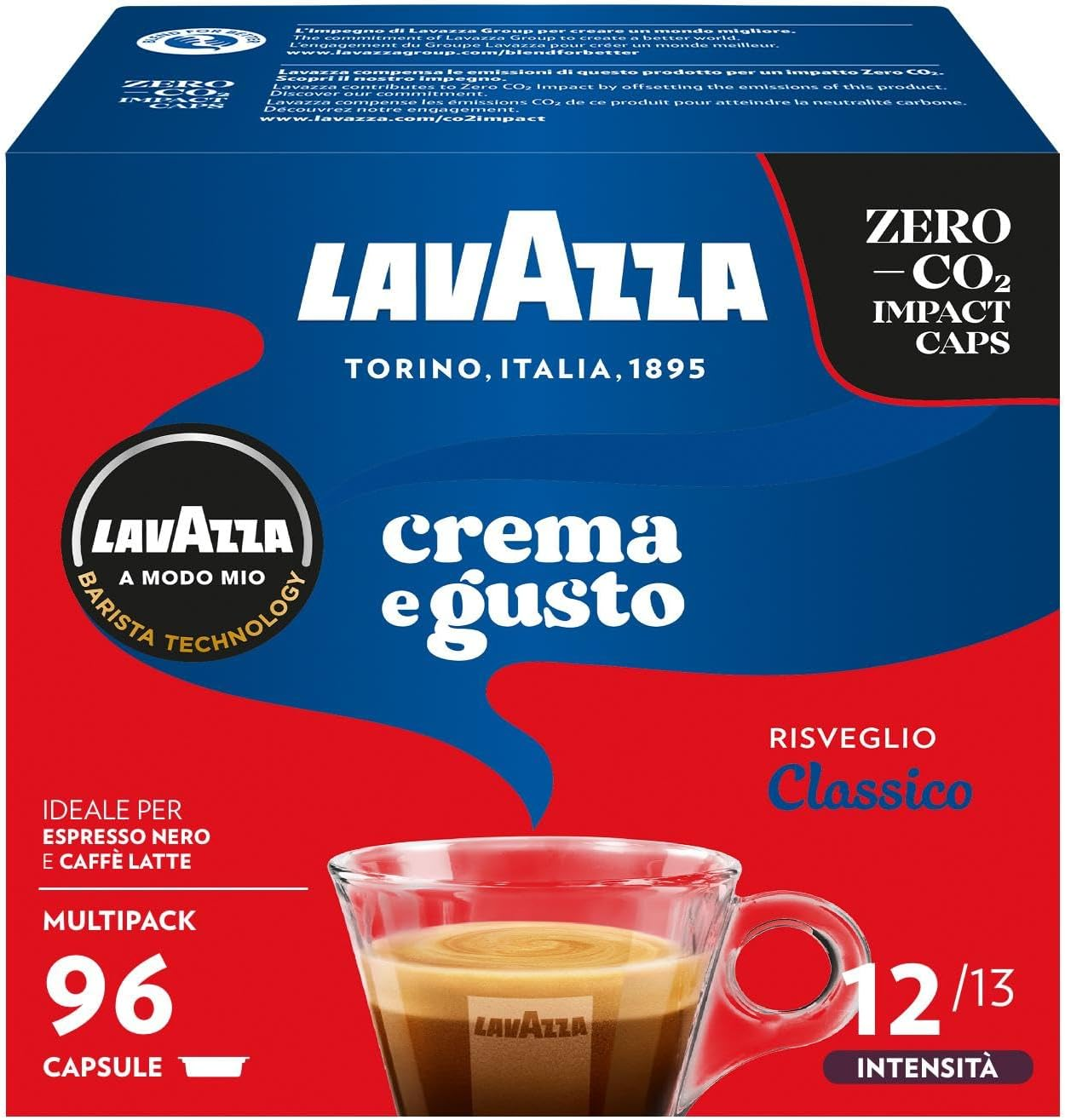 Lavazza, a Modo Mio Crema E Gusto Classico, 96 Coffee Capsules, for an Espresso with Chocolate and Dried Fruit Notes, Arabica and Robusta, Intensity 12/13, Medium Roast, 6 Packs of 16 Capsules image number 4