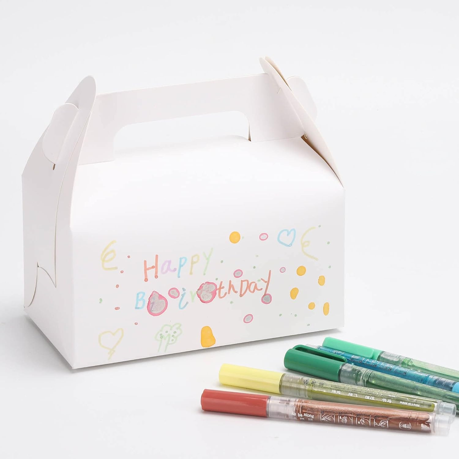 50 Pieces Treat Boxes Gable Boxes Goodies Party Favor Boxes Paper White Gift Boxes for Birthday Party, Wedding, Baby Shower 16X9X10Cm image number 3