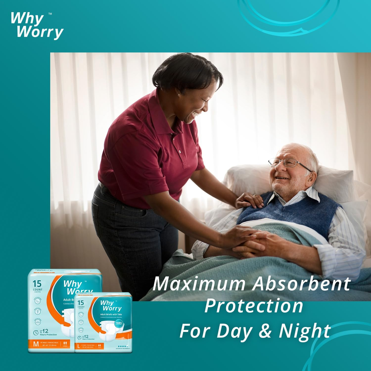 Whyworry Adult Diapers for Women and Men, Disposable Incontinence Briefs with Tabs, Overnight Absorbency, Odor Control, Unisex, Large, 15 Count image number 5