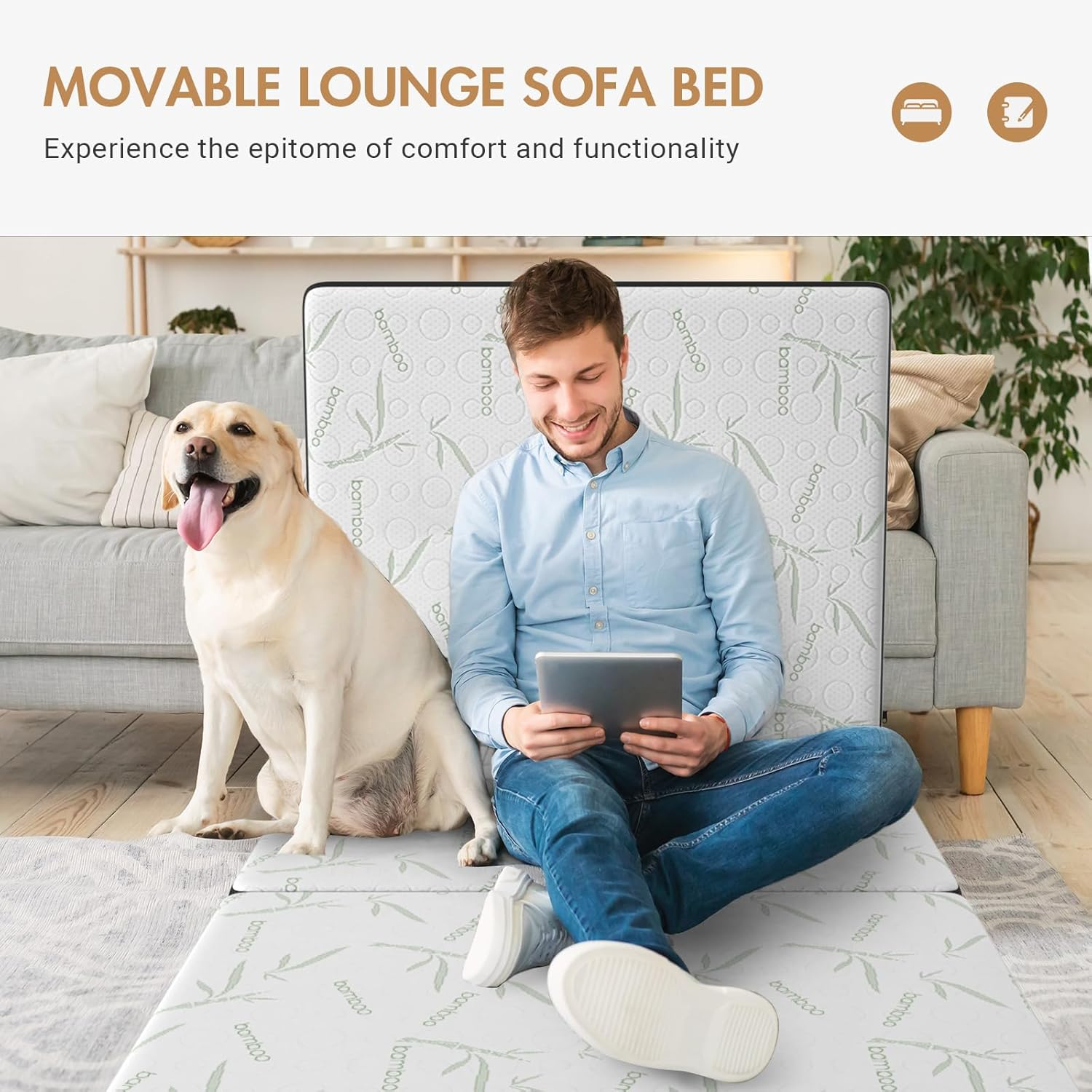 ADVWIN Foldable Mattress, Trifold Folding Foam Mattress, Portable Camping Mat Travel Cushion, Linen Sofa Lounge Bed Floor Pad for Home Office, 189 * 71 * 10Cm image number 2