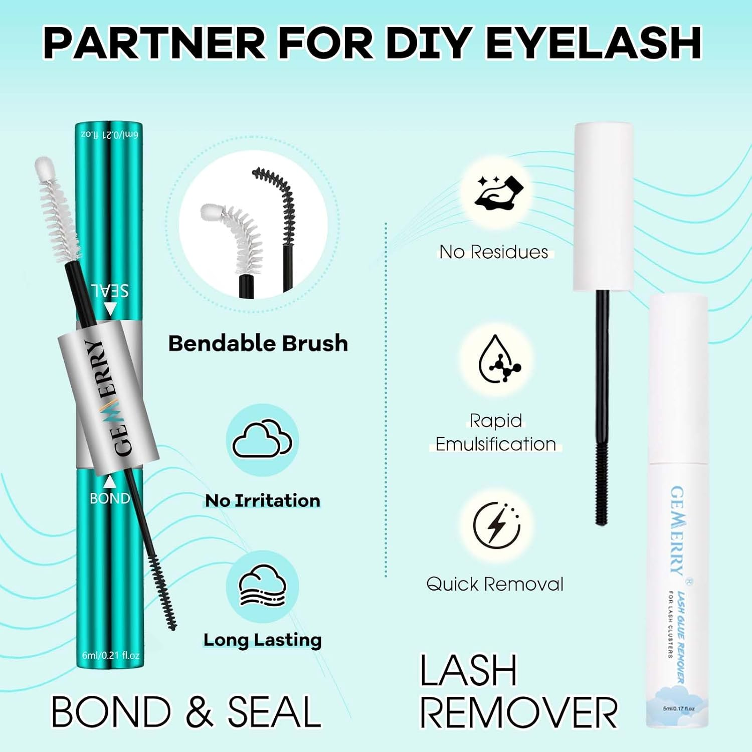 GEMERRY Eyelash Extension Kit Faux Individual Eyelashes Kit 40D DIY Cluster Eyelashes D Curl 0.07Mm 10-18Mm with Bond and Seal Glue Clamp & Cream Remover Eyelash Extension(40D-0.07D-Kit) image number 2