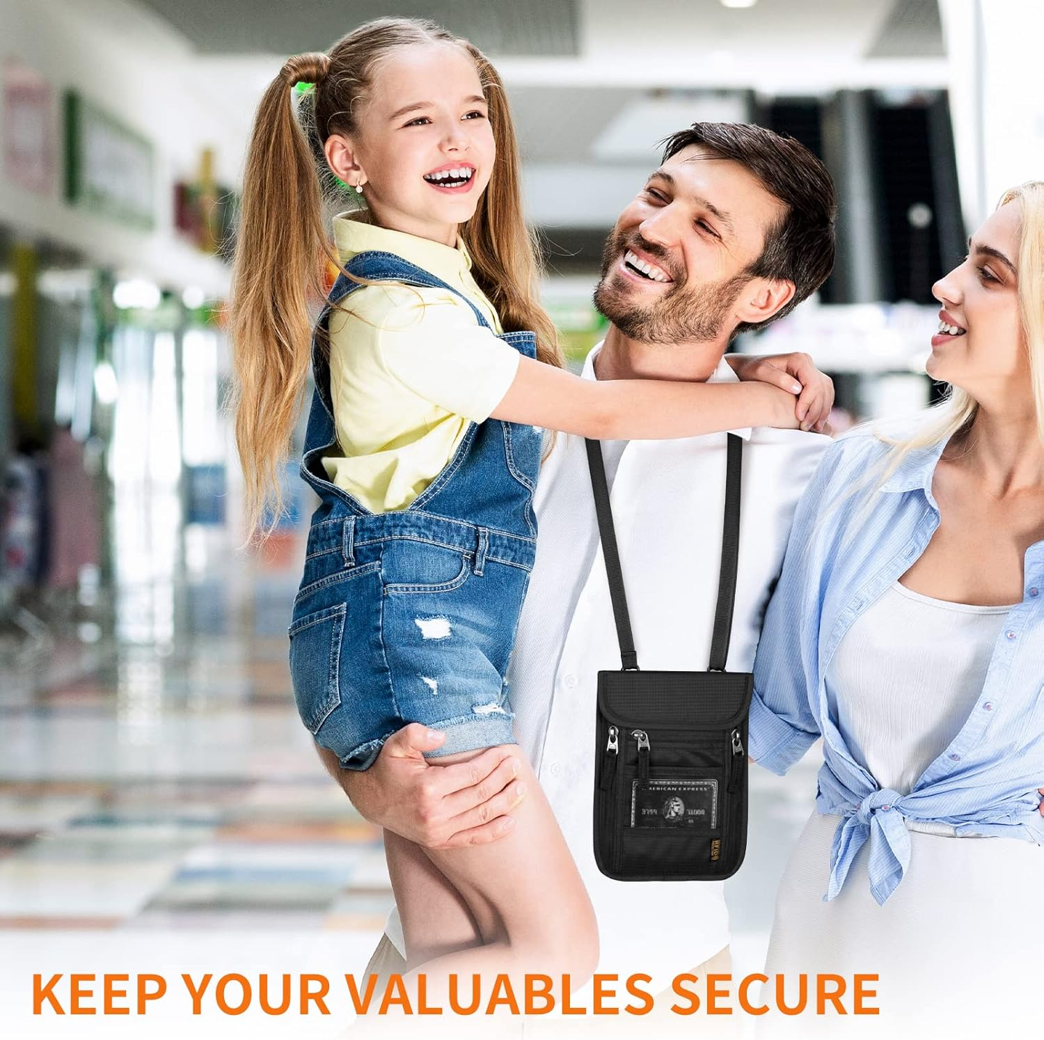 HOTEMIA Neck Wallet for Travel,Passport Holder Neck Pouch for Men Women with Adjustable Neck Strap and RFID Blocking, Orange, Leisure image number 5