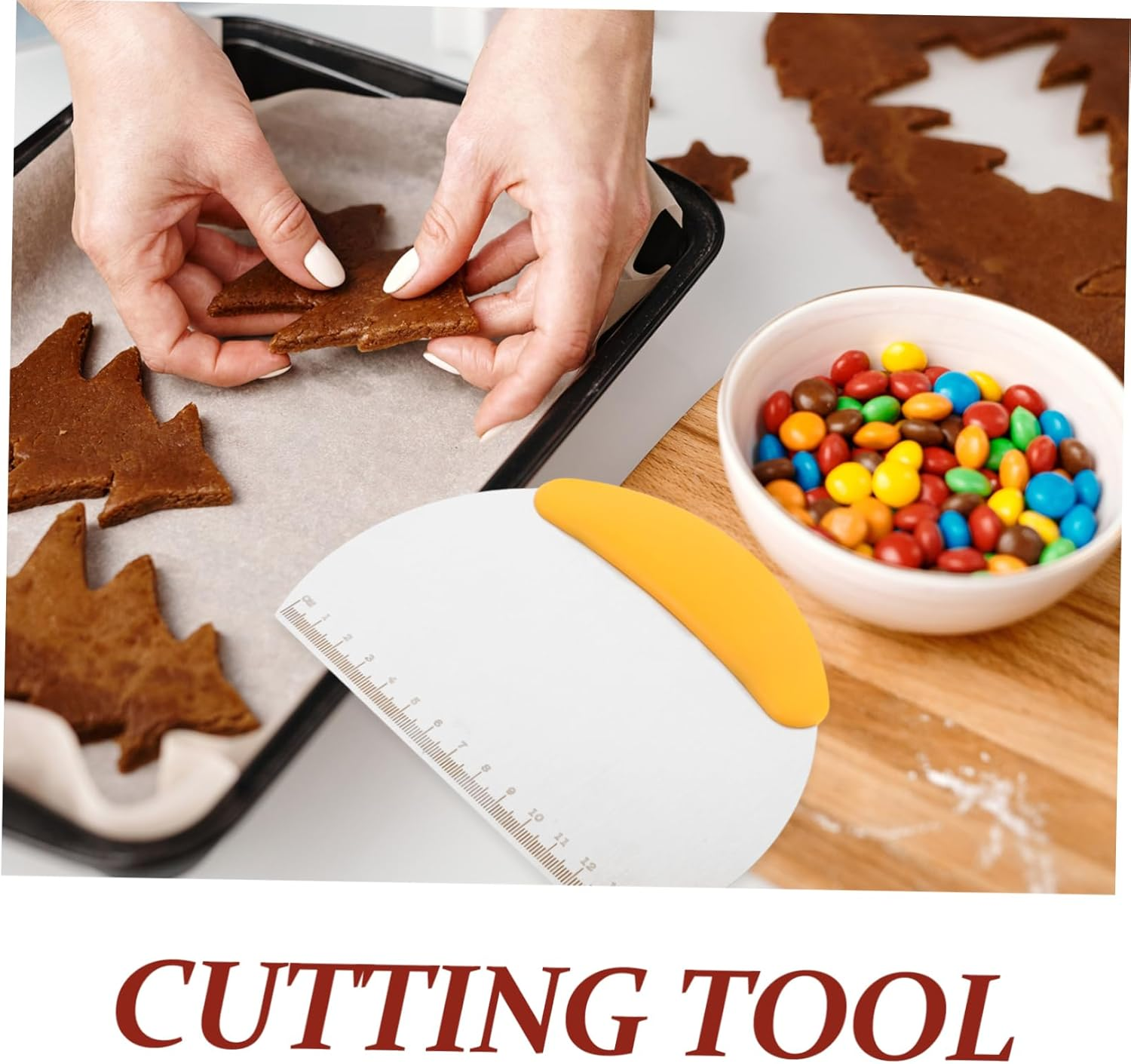 JEWEDECO Multi-Functional Baking Tools Food Scraper Bench Knife for Cake Bread Sourdough Pasta Pizza - Yellow image number 4