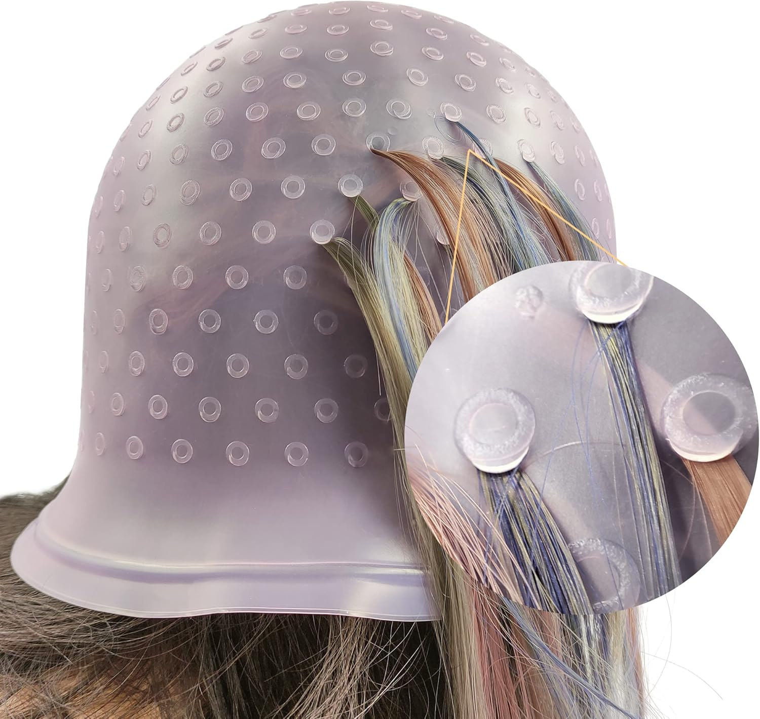 Losaria Highlighting Cap with Holes Already in Silicone Reusable Highlighting Cap Hair Dye Cap with Holes Tipping Caps Hair Salon Hairdressing Highlight Cap and Hook Kit (Purple) image number 6