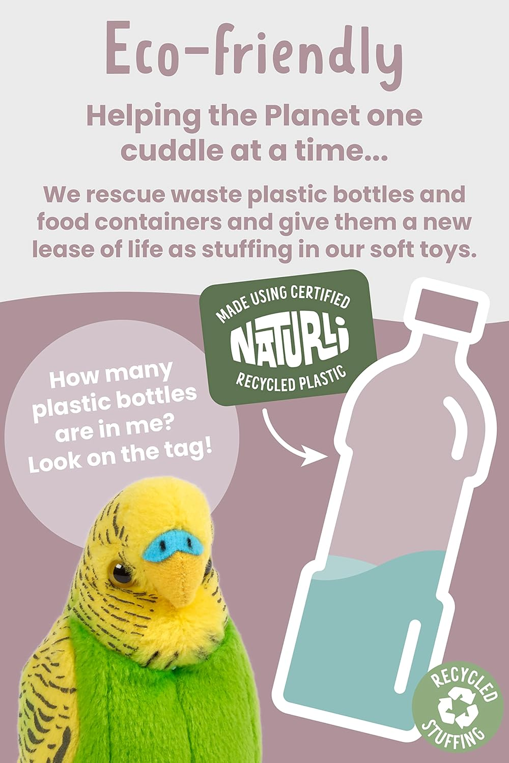 Living Nature Yellow Budgerigar with Sound, Realistic Plush Bird Toy, Soft Stuffed Animal for Kids and Collectors, Eco-Friendly Soft Toy with Chirping Sound and Educational Fact Tag image number 1