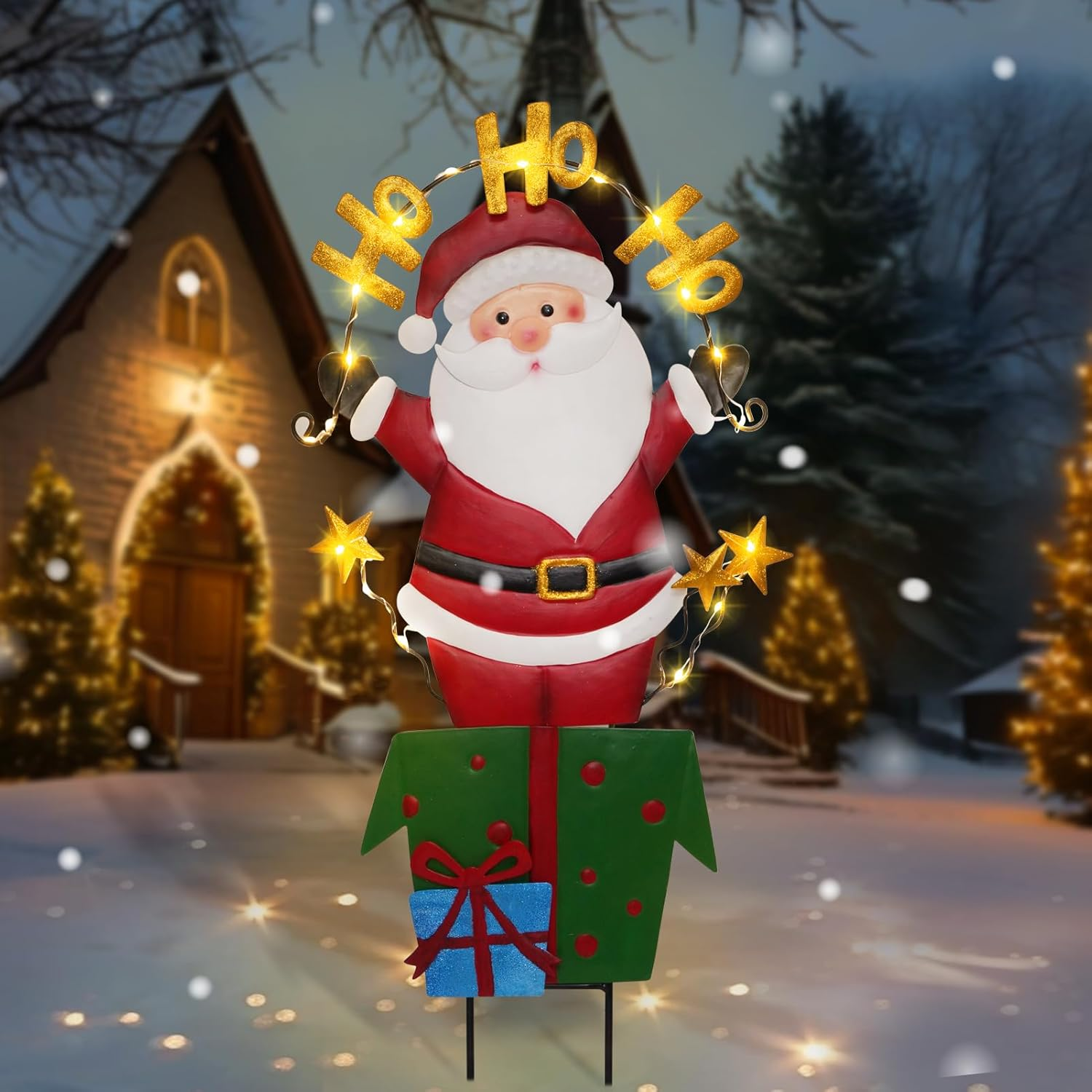 Solar Christmas Lights Outdoor Garden Stakes, 30In Metal Santa Claus Yard Signs with LED String Lights, Waterproof Christmas Decor for Xmas Lawn Pathway Patio Party Winter (Santa Claus) image number 5