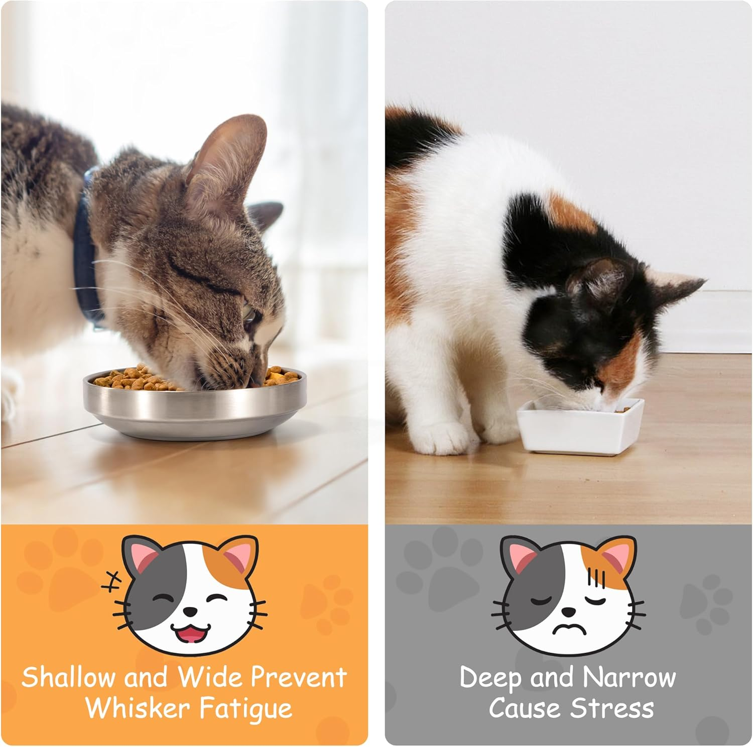 Feeding Bowls for Cats Cat Bowl Made of 304 Stainless Steel Cat Bowl Flat Feeding Bowl for Kittens Small Dogs 2 Pieces image number 1