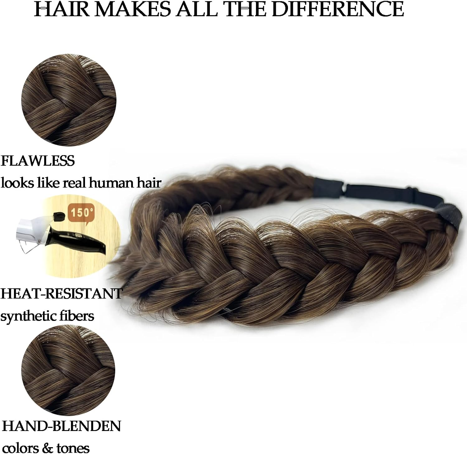 STHEJFB Braided Headband, 2 Strands Messy Classic Chunky Braided Elastic Elastic High Quality Synthetic Braided Headband Women Girls Bohemian Style 65G image number 5