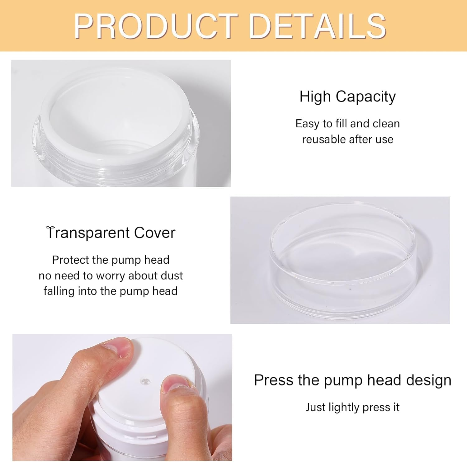 Airless Pump Dispensing Jar, 2 Pack 50Ml Refillable Cosmetic Cream Container, Airless Pumps Jars Empty Acrylic Cream Container, Empty Refillable Cosmetic Air Pump Jars image number 3