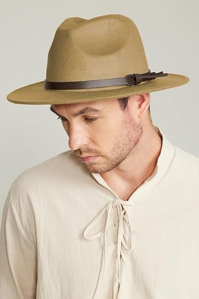 2PCS Hats for Men Women Wide Brim Belt Buckle Felt Panama Hat Dress Hat image number 5