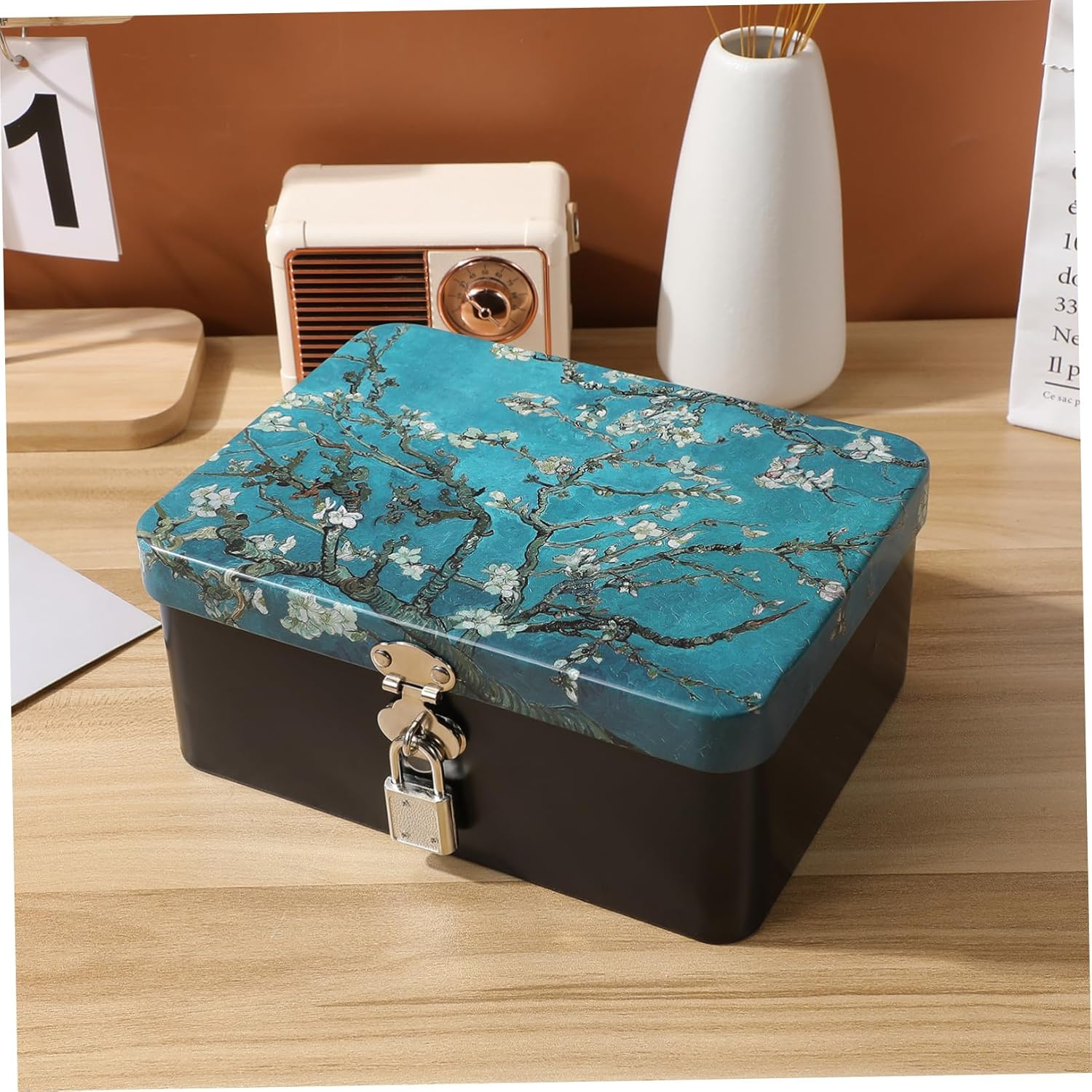 Lockable Jewelry Travel Case Metal Key Box Storage Box Desk Organizer Lock image number 1
