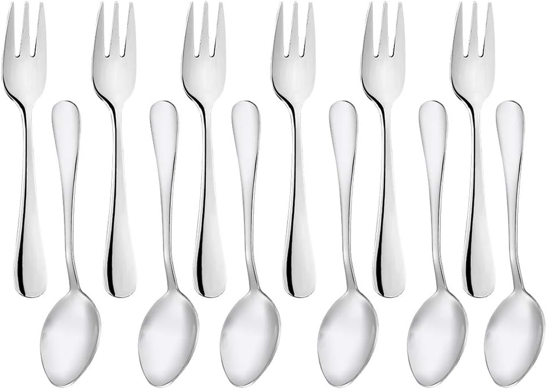 Snamonkia Small Appetizer Forks and Demitasse Spoons Stainless Steel Set of 12, 5.4 Inches, Salad Dessert Coffee Cocktail Espresso Flatware, 6+6 image number 2