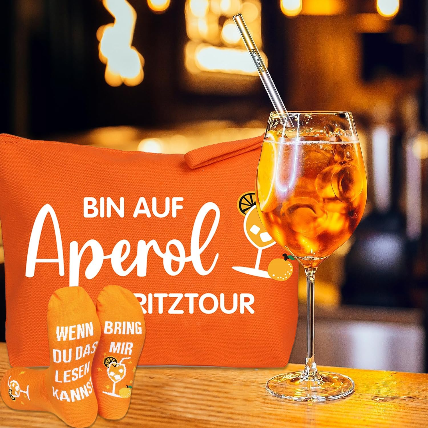 Boluoboluomi Aperol Gift, Aperol Travel Bags, Cosmetic Bag + Sock Set, Funny Birthday Gifts for Men and Women, Make up Bag, Travel Makeup Bag image number 2