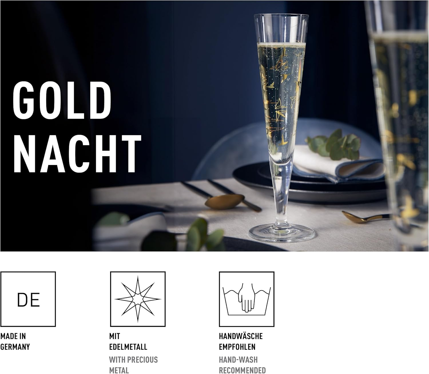 RITZENHOFF Goldnacht No. 44 1071044 Champagne Glass 200 Ml Designer Item with Real Gold Made in Germany