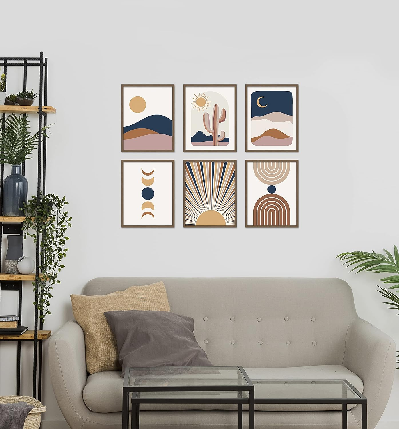 Boho Wall Art Prints Room Decor 8X10 Set of 6 Boho Posters, Mid Century Modern Prints for Wall Art, Sun Moon Desert Bedroom Decor