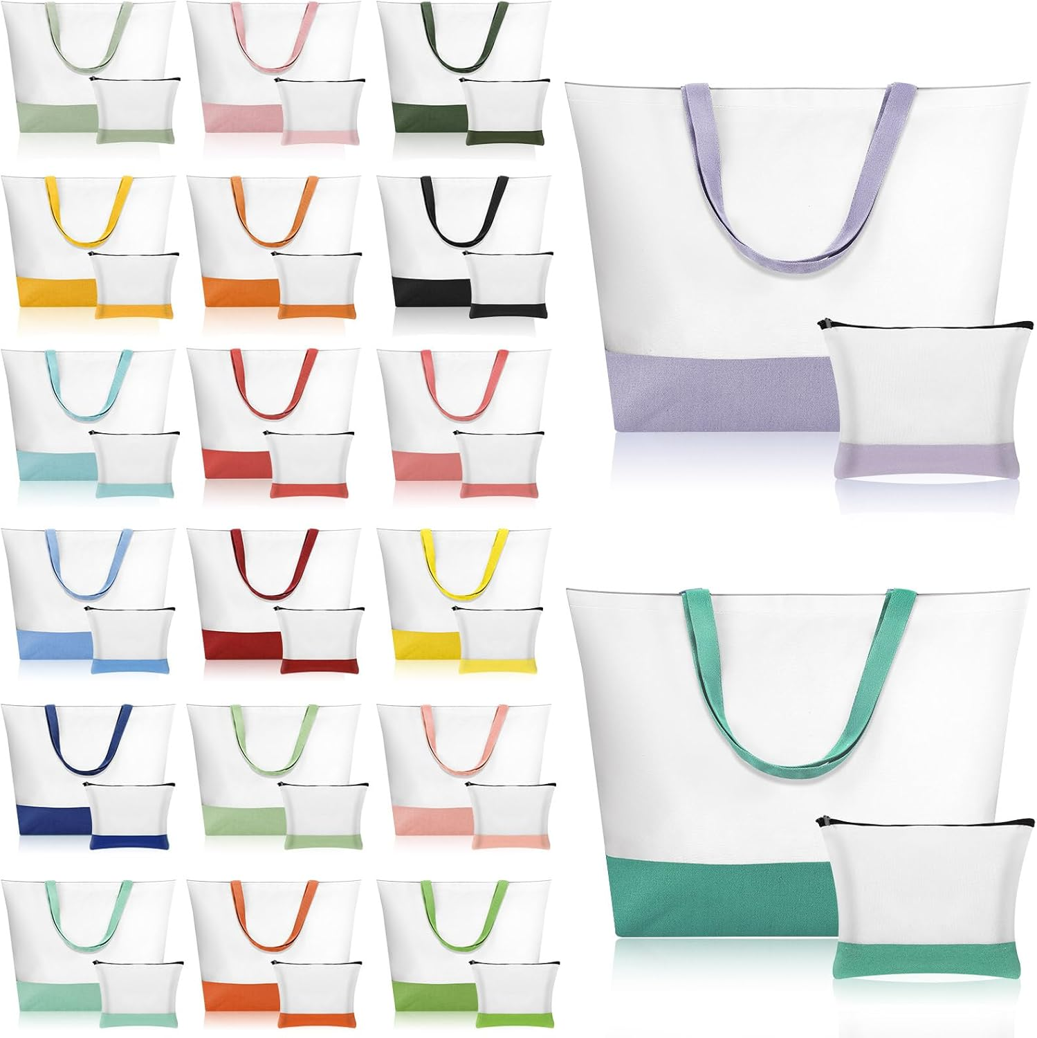 Sanwuta 40 Pcs Large Blank Canvas Tote Bags and Makeup Bags Blank Reusable Grocery Luggage Canvas Tote with Handles (Ultimate Color Bundle) image number 2