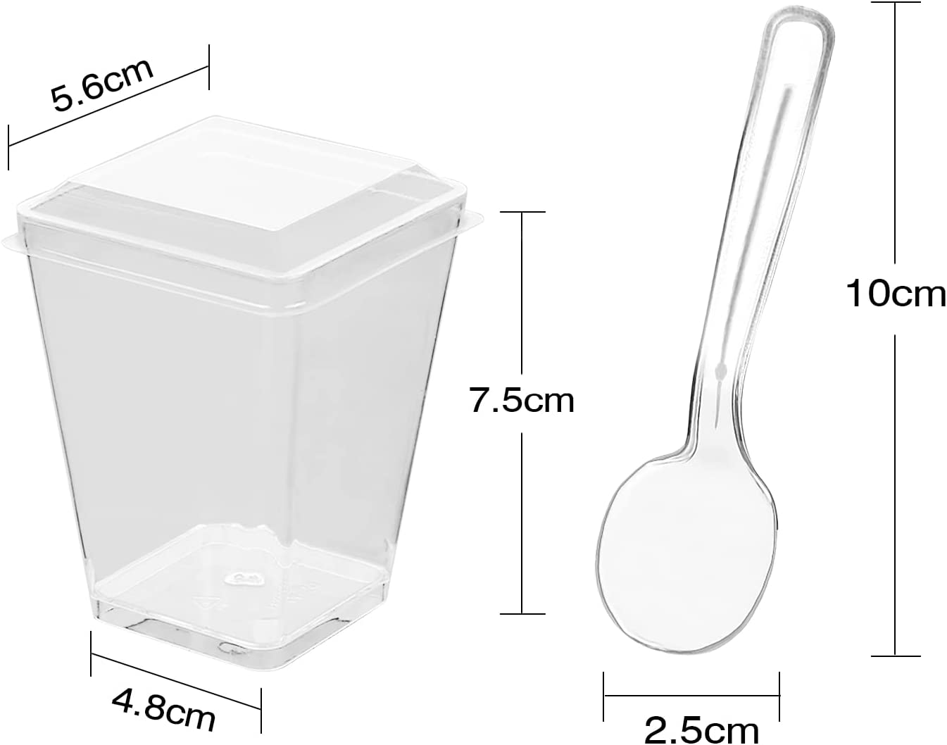 50 X 150Ml Dessert Cups with Lids & Spoons,Clear Plastic Square Cup - Small Reusable Serving Bowl for Tasting Party Shooters Desserts image number 5