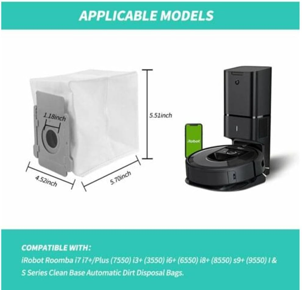 12 Packs Eco-Friendly Disposal Vacuum Dust Bags for Irobot Roomba I7/I7+/E5/E6/S9 Series Replacement image number 5