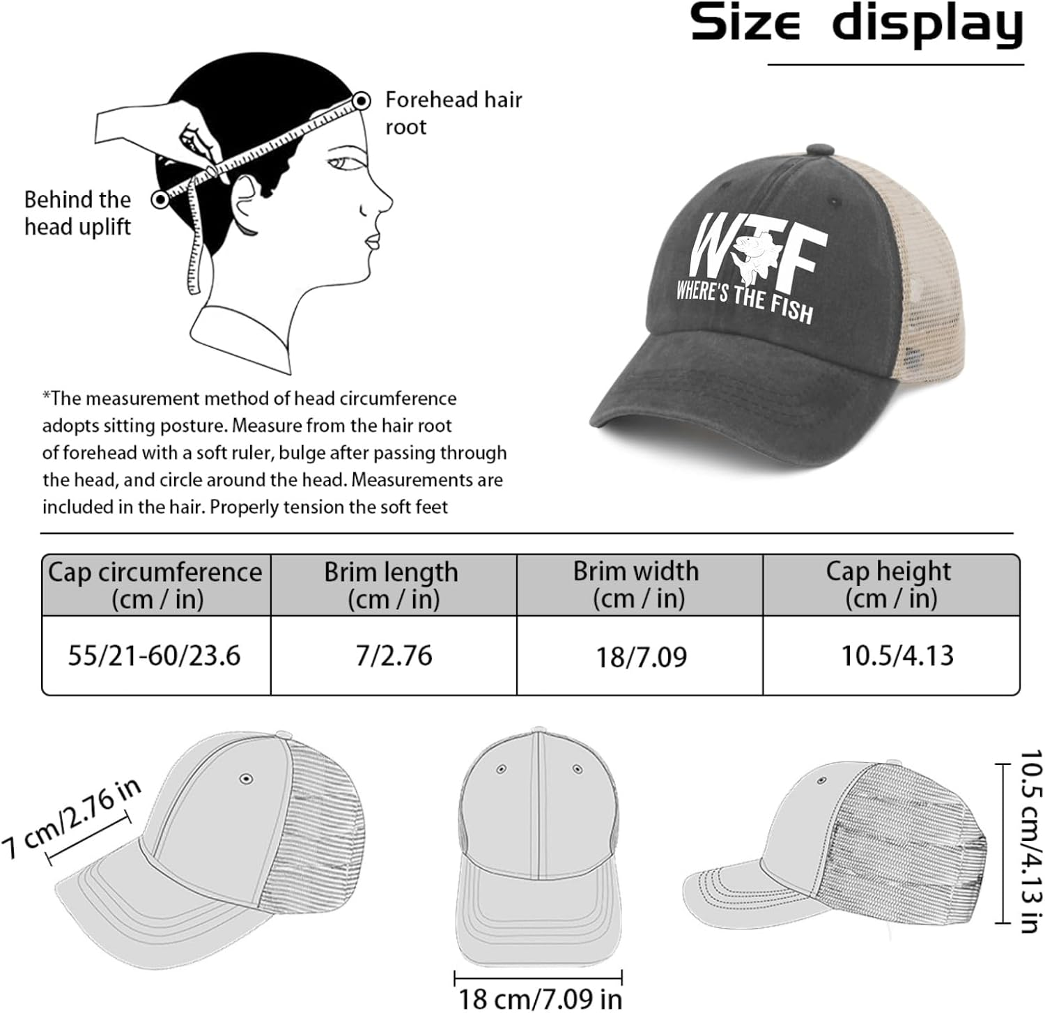 Cryptomancy WTF Where'S the Fish Hat for Women Dad Hats with Design Caps image number 1