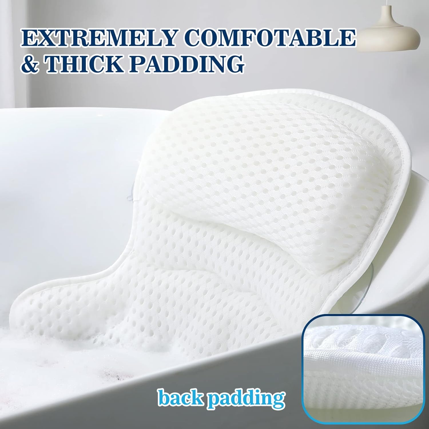 Bath Pillow Bathtub Pillow, Luxury Bath Pillows for Tub Neck and Back Support, Bath Tub Pillow Headrest with Soft 4D Mesh Fabric and Non-Slip Suction Cups, Relaxing Bath Accessories Spa Gifts image number 2