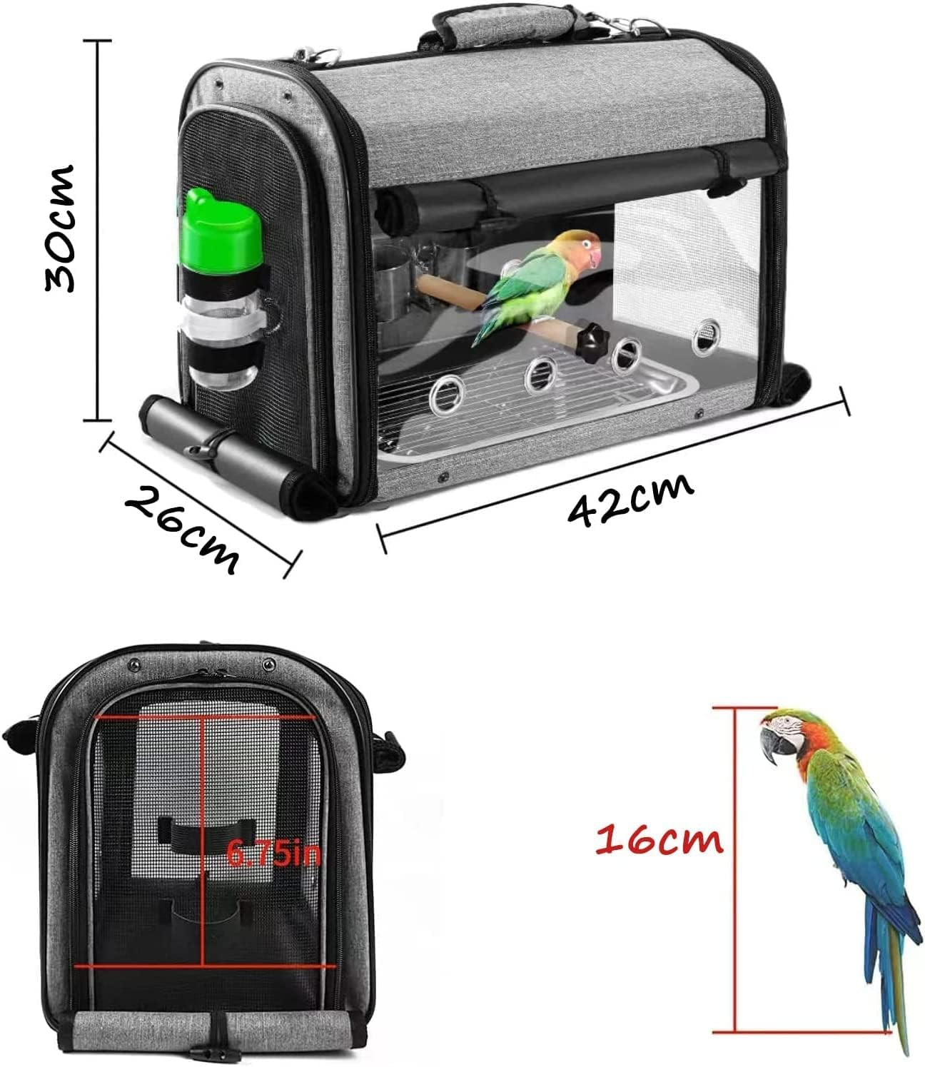 CULOTOL Bird Carrier Bag - Foldable Travel Cage with Stand, Parrot Backpack, Transparent Breathable Bag, Lightweight Birdcage with Food Tray and Water Bottle image number 5