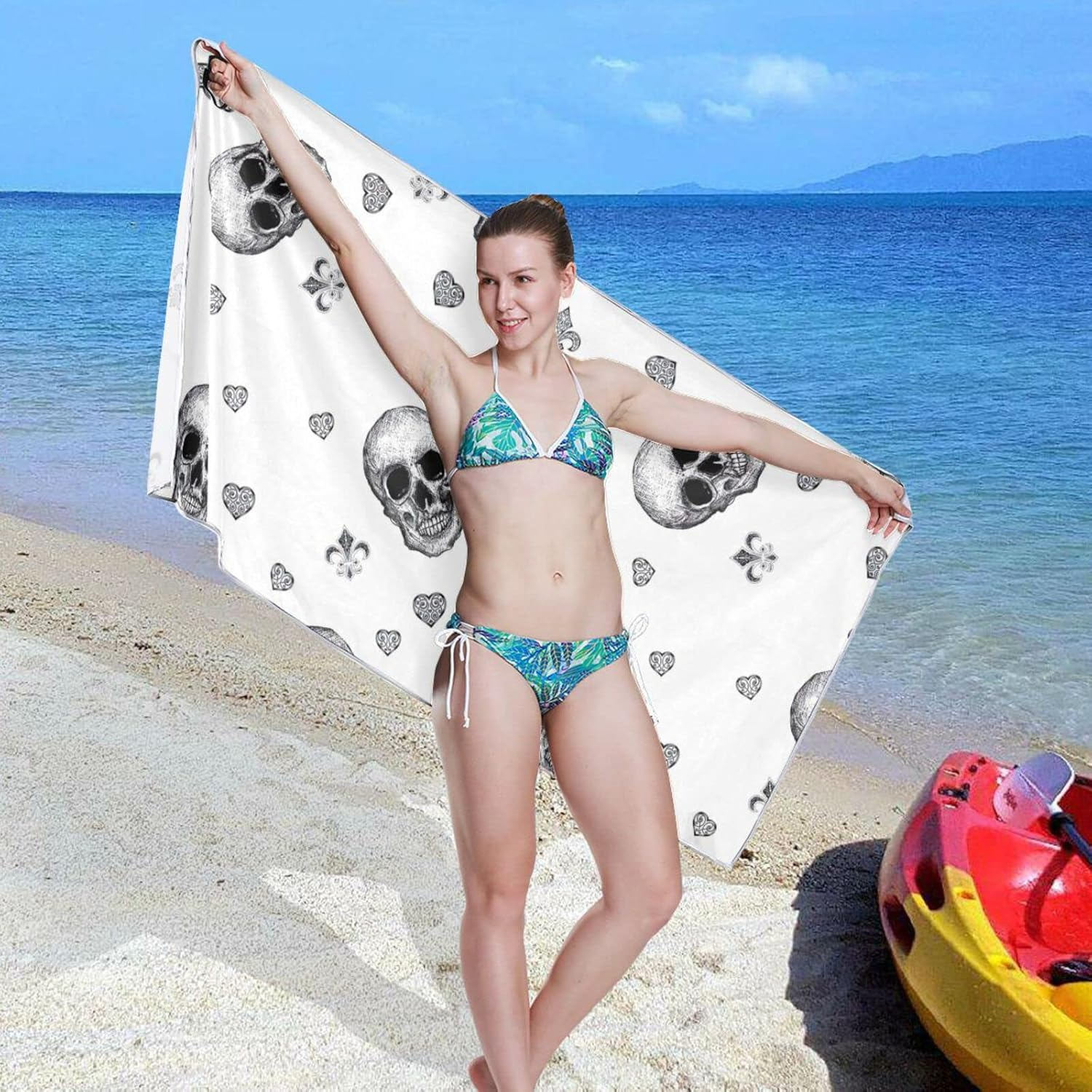 ODAWA Skulls Black Beach Towels Quick-Dry Super Absorbent Beach Blanket Pool Travel Swimming Bath Shower Towel image number 4