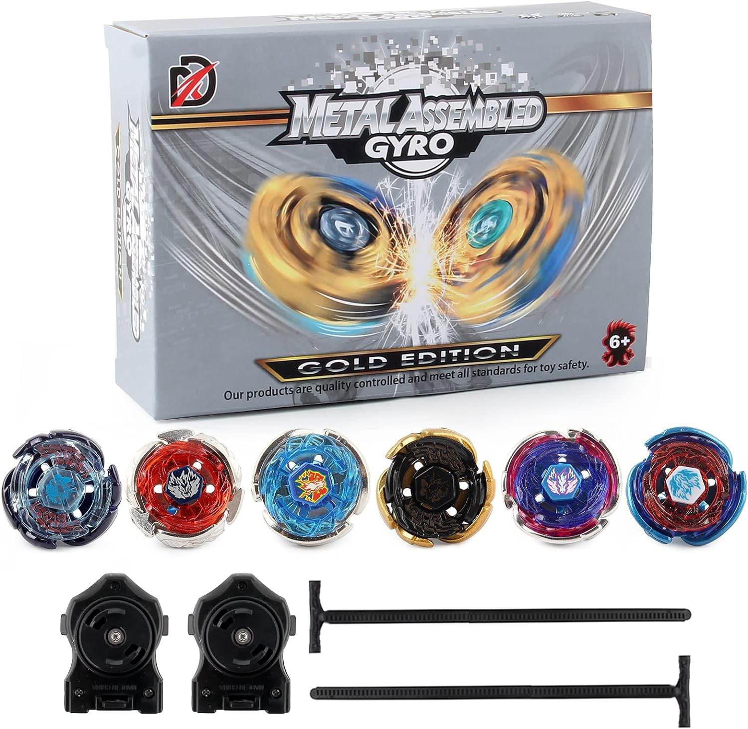 Gyros 6 Pieces Pack, Battling Tops Metal Fusion Starter Set with Stickers Two Launchers Gift Idea Toys for Boys Kids Children Age 6+&hellip; image number 1
