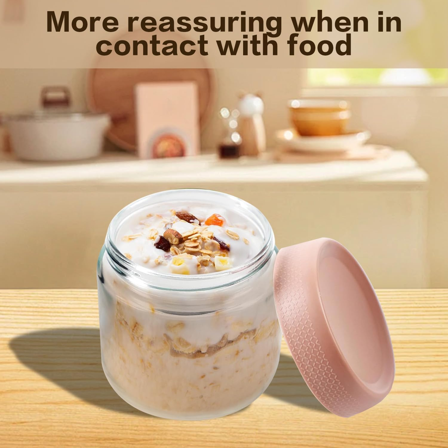 Kaoruo 6 Pack 10Oz Overnight Oats Containers with Lids, Glass Jars with Airtight Lids, Food Storage Containers for Yogurt Spice Snacks Sugar(300Ml)