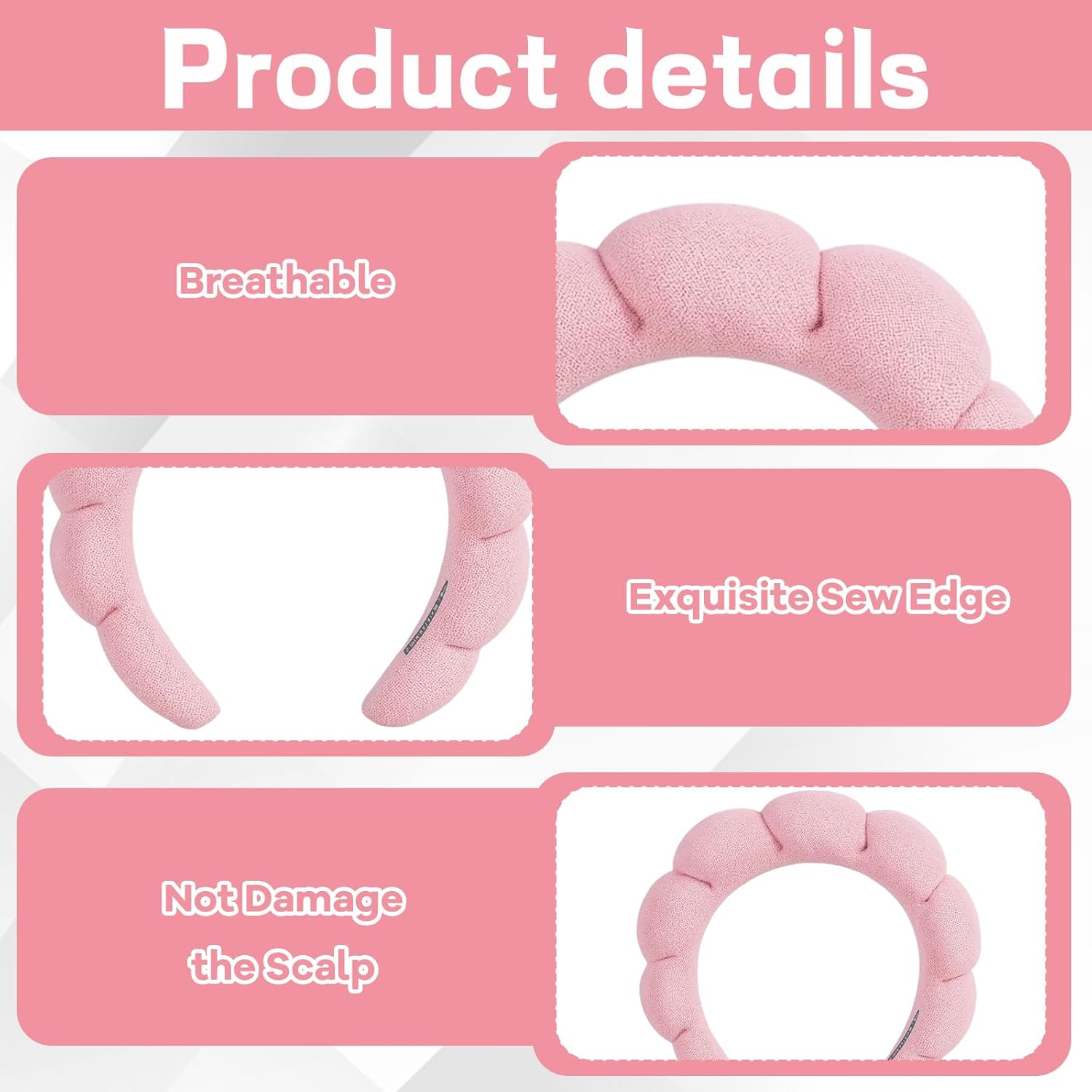 Skincare Headband, 6-Piece Set Pink Makeup Headband for Women and Girls, Facial Accessories for Washing Face, Yoga and Spa, Includes Headband and Hair Clips image number 5