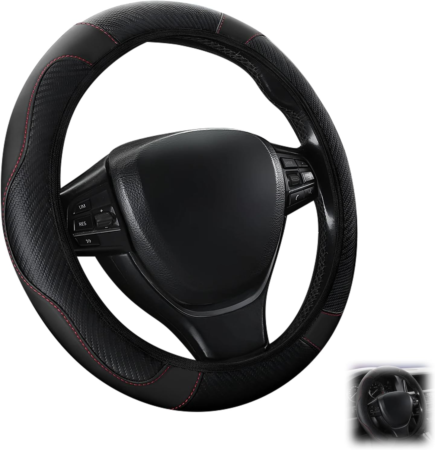 General Duty Car Steering Wheel Cover, Anti-Slip Microfiber Leather, Breathable Soft Full Surround Protection for 15 Inch Steering Wheels Perfect Fit, Durable, Sports Style, Black