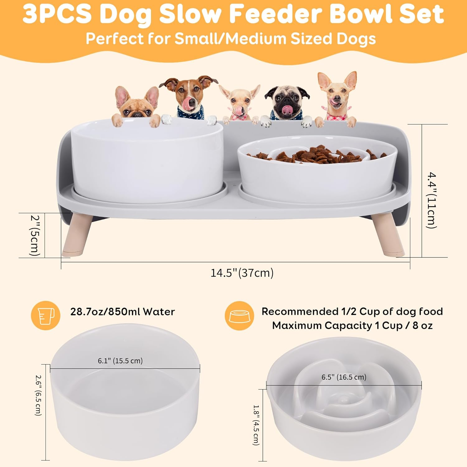 Elevated Slow Feeder Dog Bowls - Slow down Dog Food Bowl with Dog Water Bowl Combo Pack - Raised Ceramic Dog Bowl Set with Anti-Slip Stand - Fun Maze Pet Feeding Dishes for Small and Medium Sized Dogs image number 5