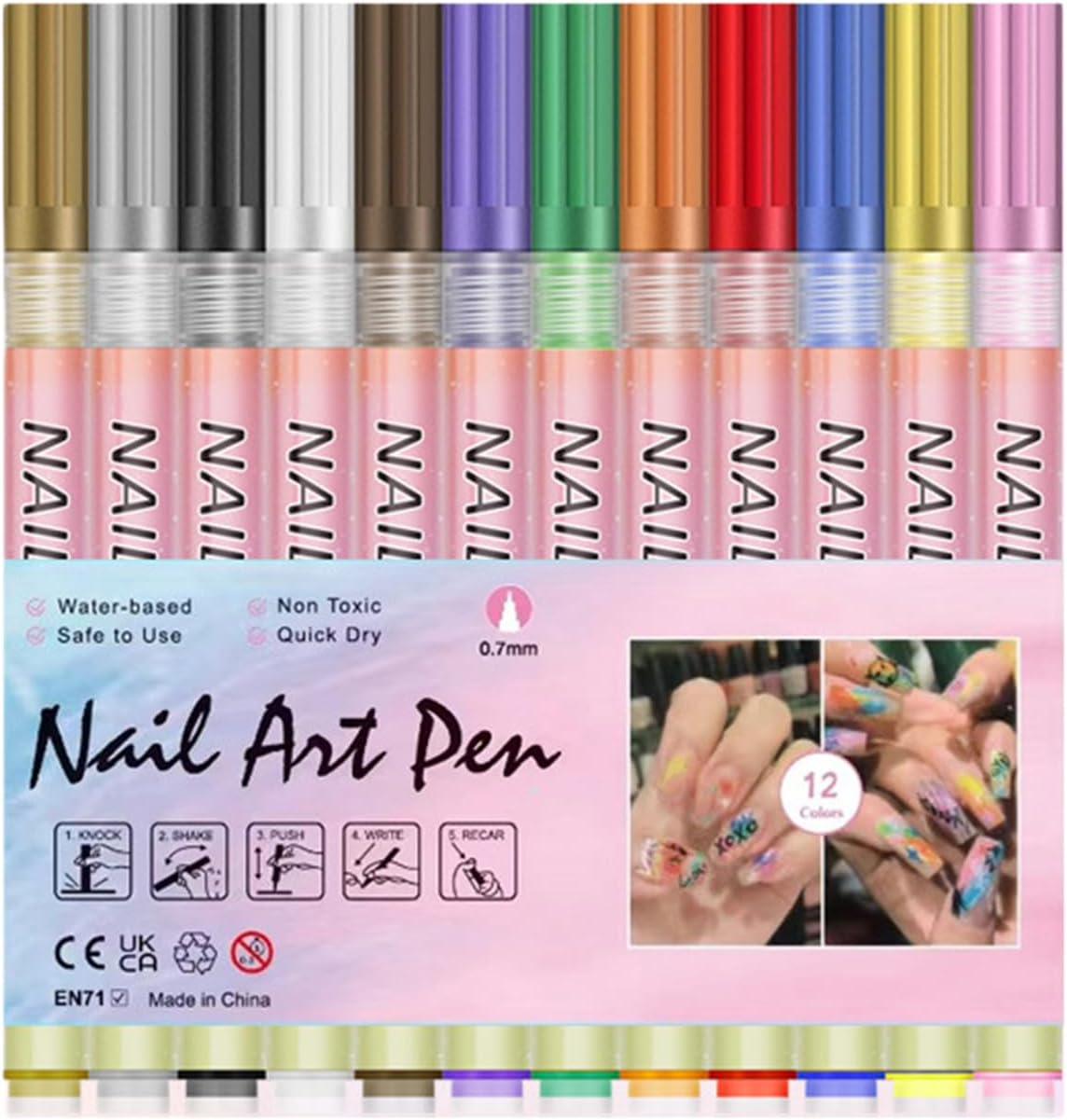 Nails-Art Pens Painting Set, 12 Colors Upgraded Nails-Arts Markers Polish Pen, 0.5 Mm Nailar-Ts Markers for Gel Nails, for Nails Arts Design Manicure DIY Decoration image number 6