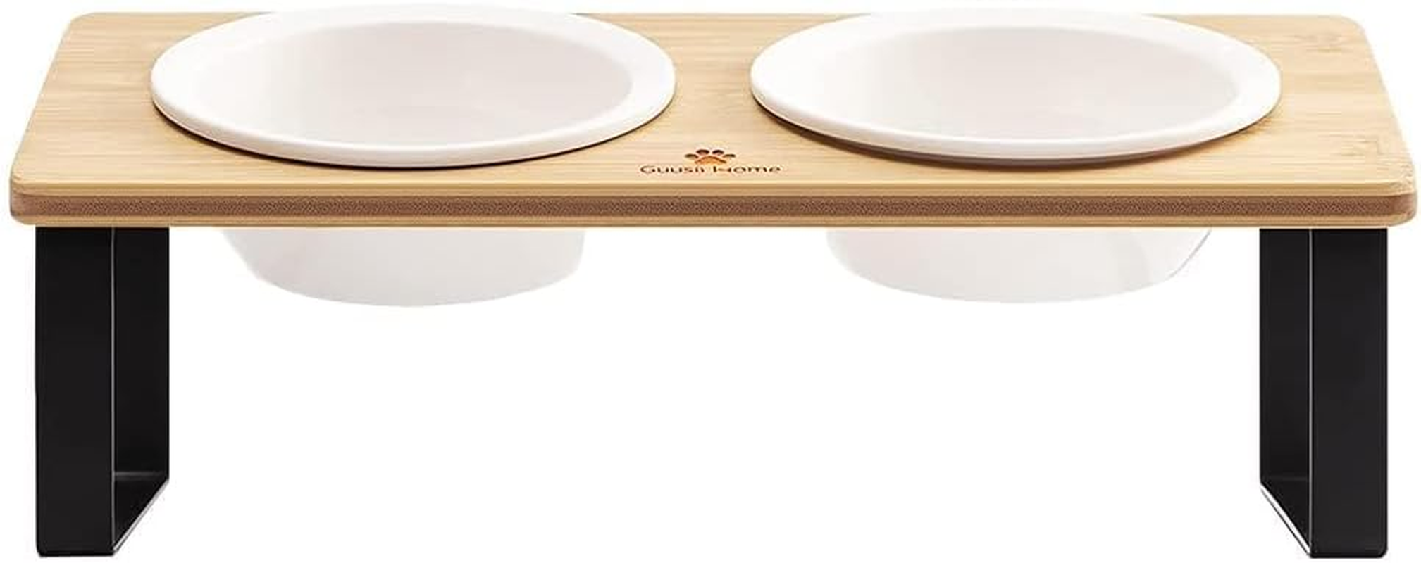 MEKAPLE Ceramic Elevated Cat Bowls, Elevated Puppy Bowls for Food & Water &ndash; 5.5-Inch Wide Bamboo Stand with Tilted Design to Prevent Vomiting, Orthopedic Double Dish for Indoor Use (Wooden Finish) image number 5