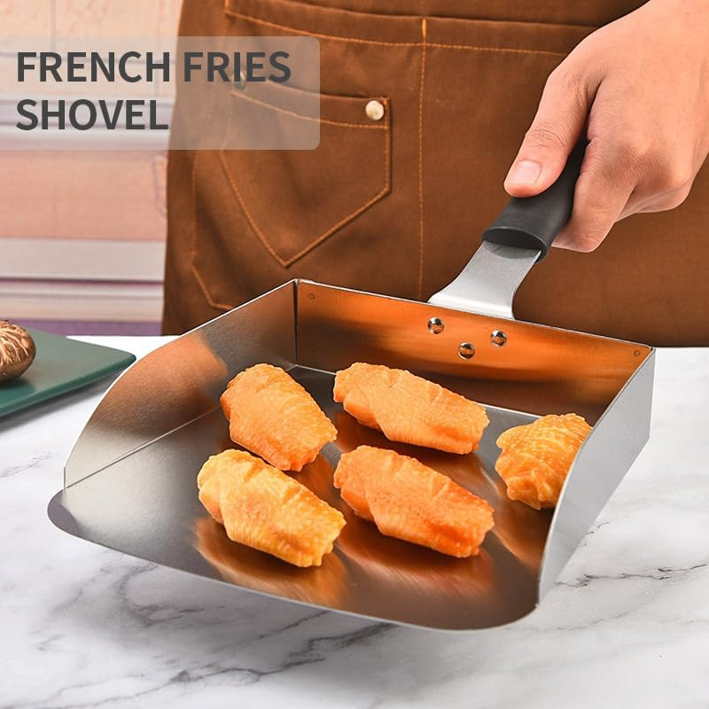 AIMALL 15.2 Inch Stainless Steel Flat Bottom Food Shovel with Comfortable Handle, Versatile Spatula for French Fries, Popcorn, Flour, Nuts, and Rice Scooping