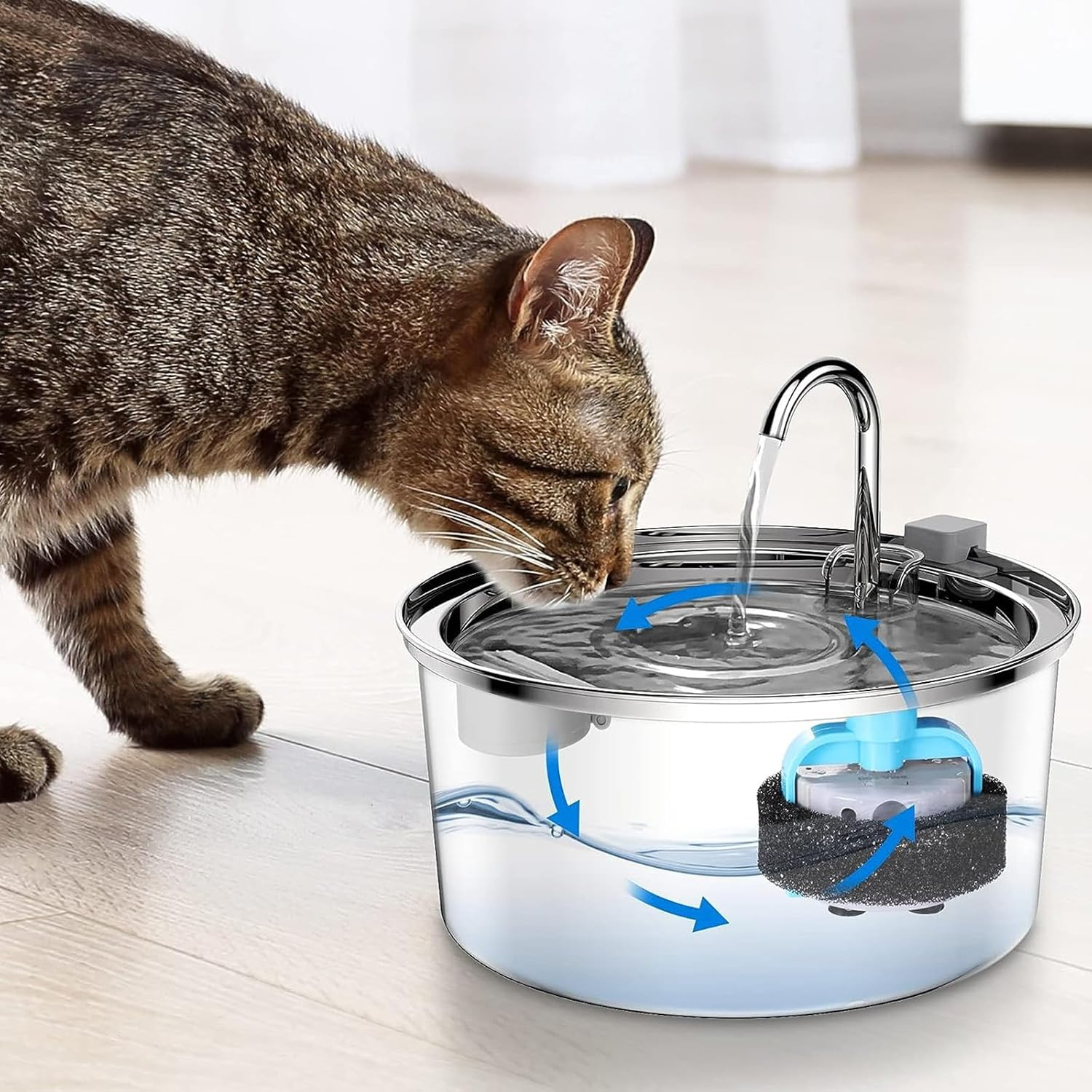 Hantoc Pack of 16 Sponge Filters for Cat Fountain, Replacement Filter for Drinking Fountain, Foam Filter for 3.2 L Stainless Steel Cat Fountain, PLWF003, Replacement Filter with Resin and Activated Carbon image number 6