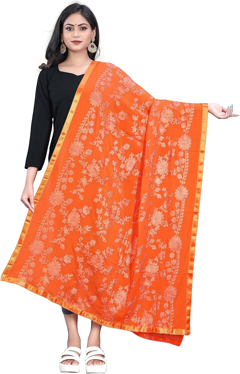 AKSHAR LLC Miss India Women'S Chiffon Dupatta with Heavy Embroidery Work