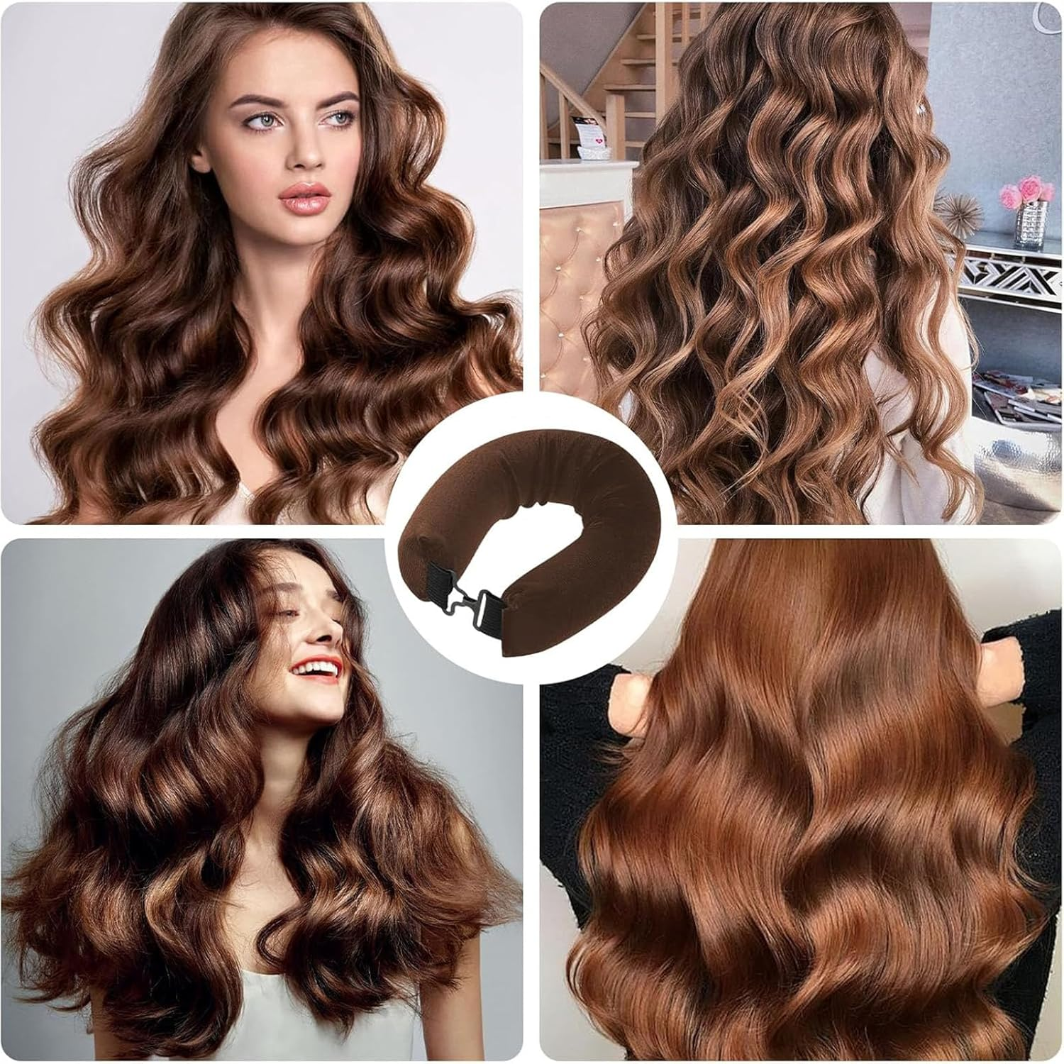 Heatless Hair Curler 4Pcs Overnight Rods for No Heat Curls - Velvet Satin Flexi Rods Sleep in Curlers Blowout for Long Short Hair Volume Women Styling Tools Brown image number 6