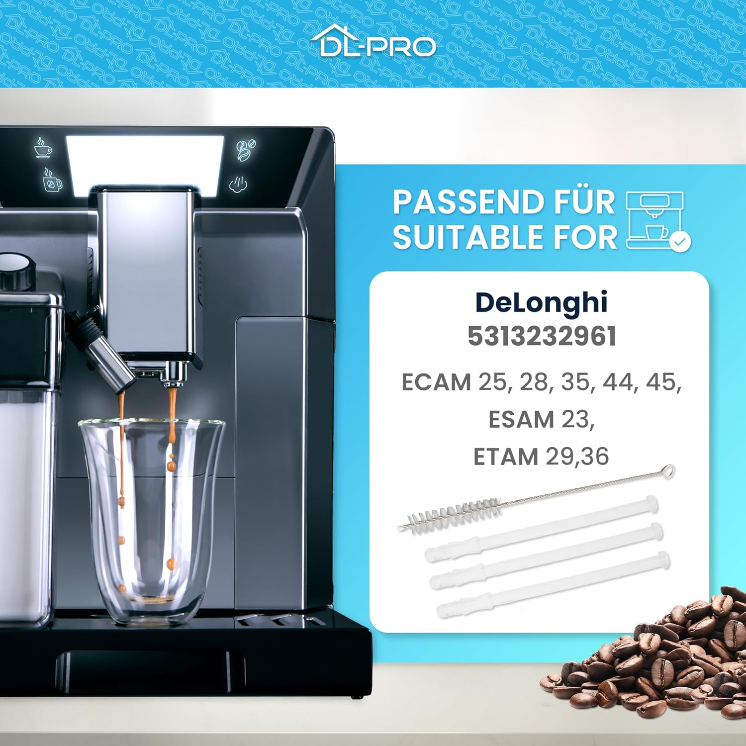 Dl-Pro 3X Milk Intake Tube 15.6 Cm for Delonghi ECAM ETAM Esam 5313232961 + Cleaning Brush image number 6