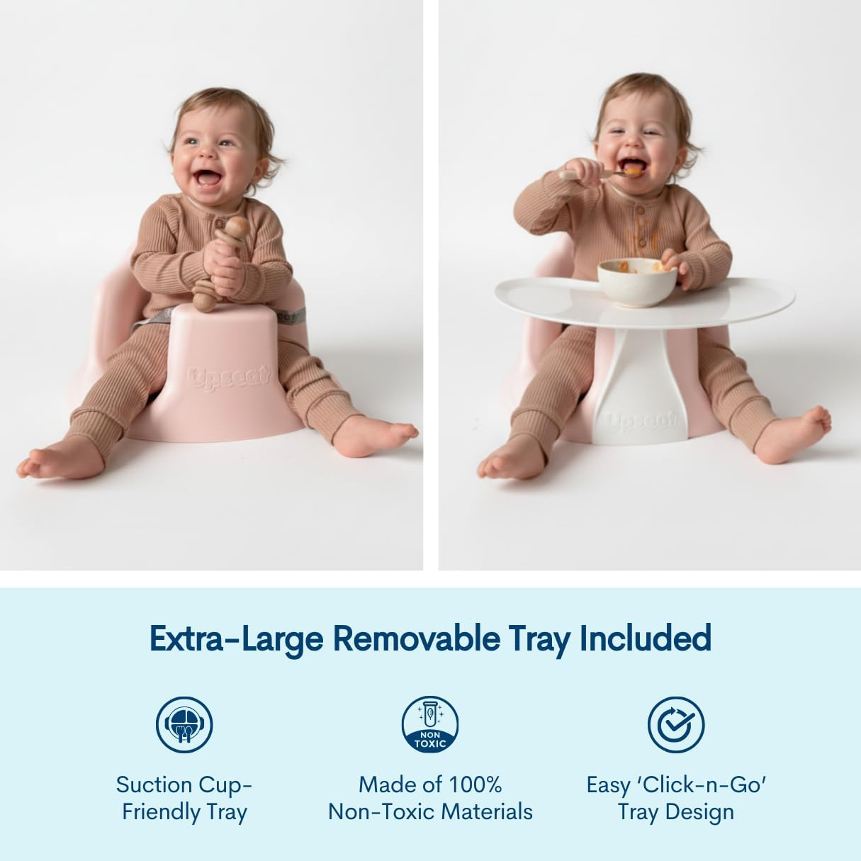 Upseat Baby Floor Seat Booster Chair for Sitting up with Removable Tray for Meals and Playtime, Developed with Physical Therapists for Safe and Healthy Hip Development and Posture (Pink)