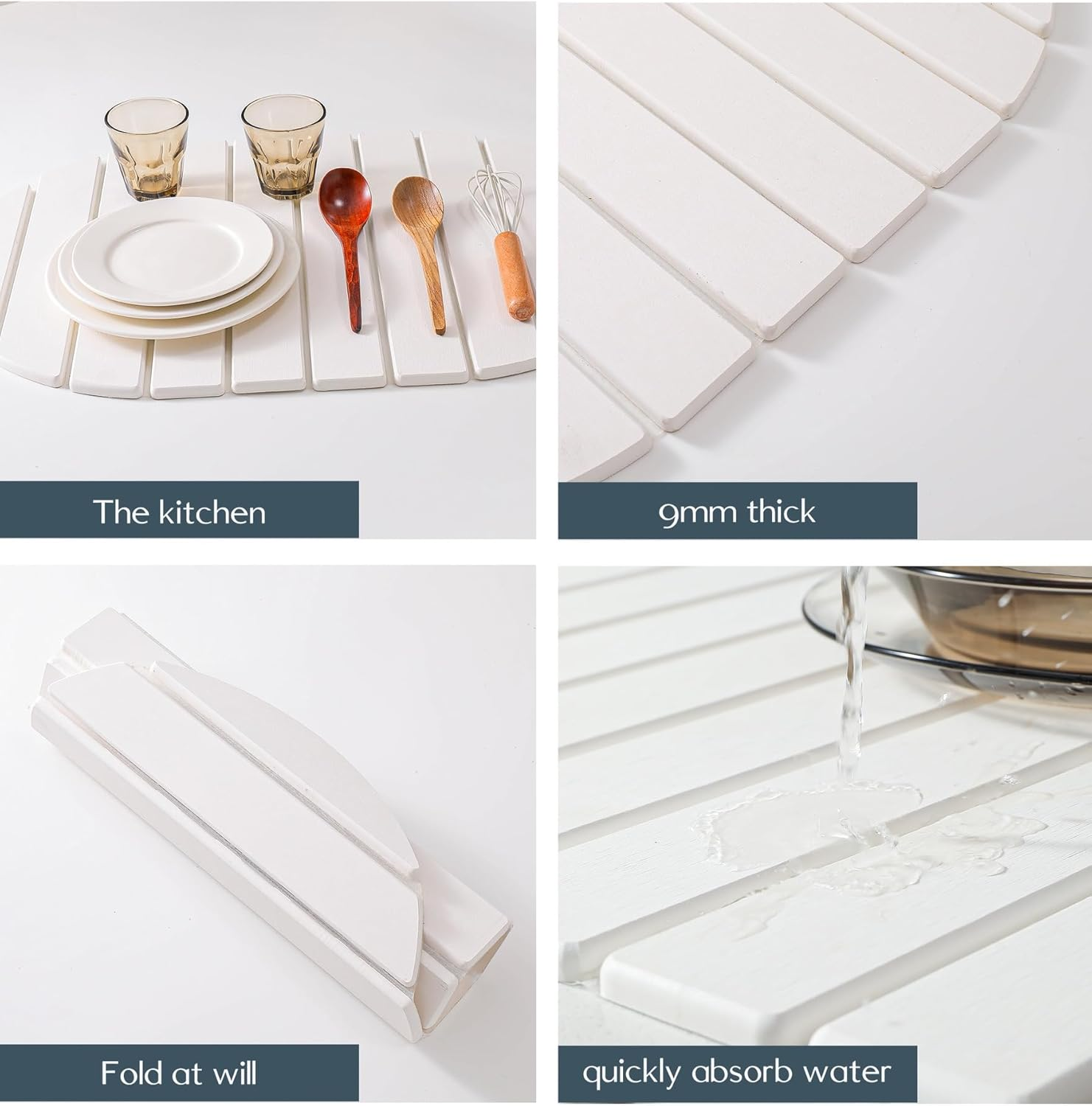 Diatomaceous Earth Dish Drying Mat, 23 X 15 Inches, Large Stone Kitchen Counter Mat,Stone Drying Mat Fast Drying (White, Oval) image number 3