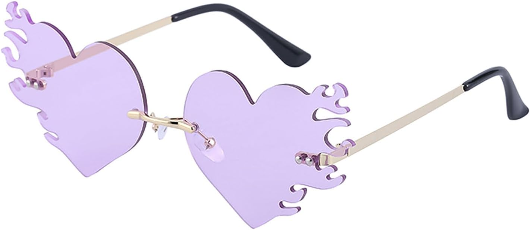 LJCZKA Heart Sunglasses with Flames Women Men Rimless Sunglasses Rave Hippie Glasses Halloween Party Festival Unisex