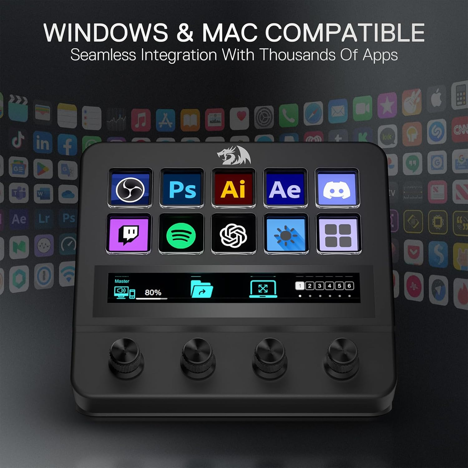 Redragon SS552 Stream Controller Deck - All-In-One Macro Pad with Customization Touch Strip, LCD Keys & Dials, Stream Station for Content Creators, Streaming, Gaming - PC & Mac Compatible image number 2