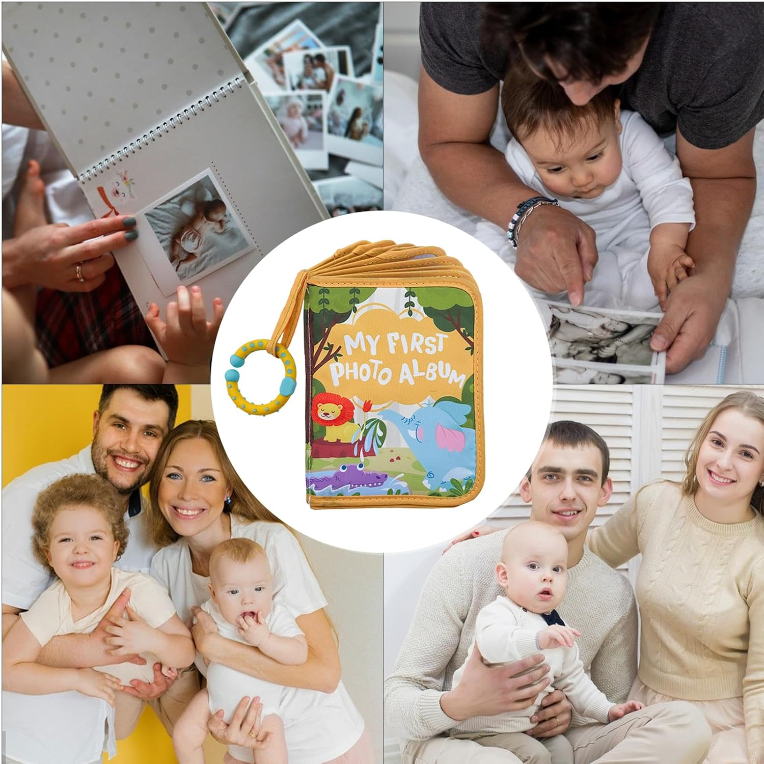 Soft Photo Album for Baby | Baby Album Holds 17 4X6 Inch Pictures,Keepsake Journal with Safe Mirror Lion Pattern Scrapbook Home Decor for Mom Strollers Holiday image number 2