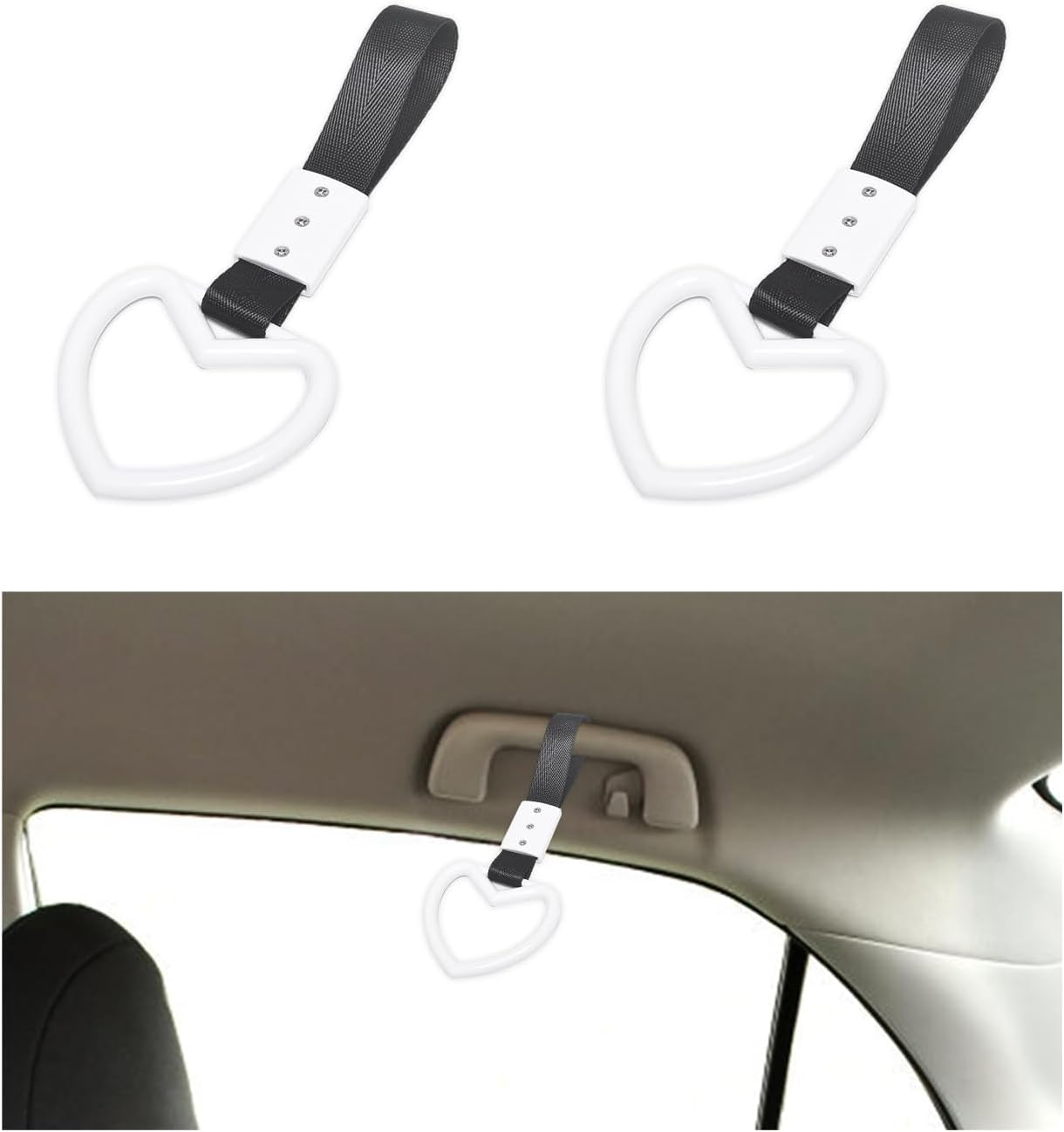 2PCS Ring Heart Shaped Car Hand Straps, Cute Rear Bumper Warning Rings Drift, Warning Loops for Car Interior Decor (Orange & Black)