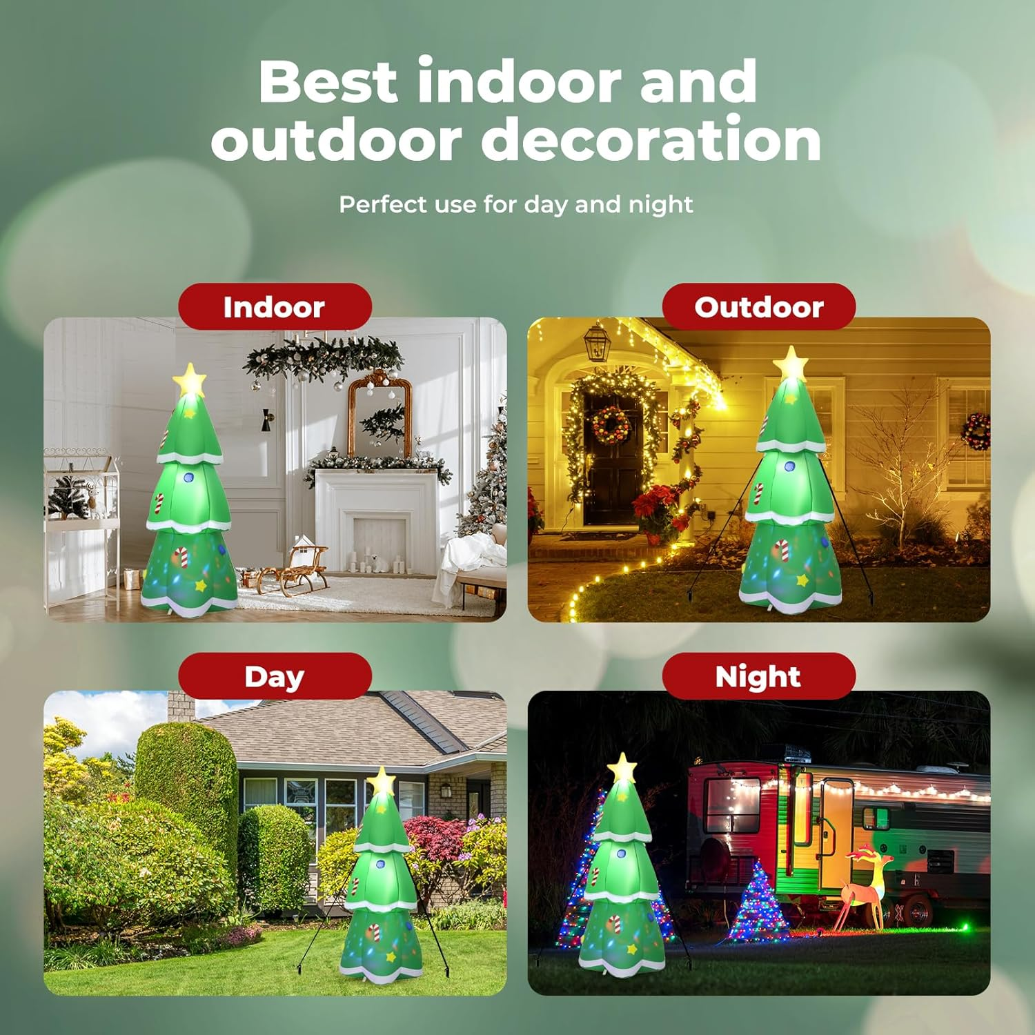 Santaco Christmas Inflatable Xmas Blow up Tree Decoration Built-In Fan, 7-Color Flashing LED Lights & Music,Lighted Star Treetop,For Holiday Party Gifts, Yard, Backyard, Home Garden Decor, 150CM image number 1