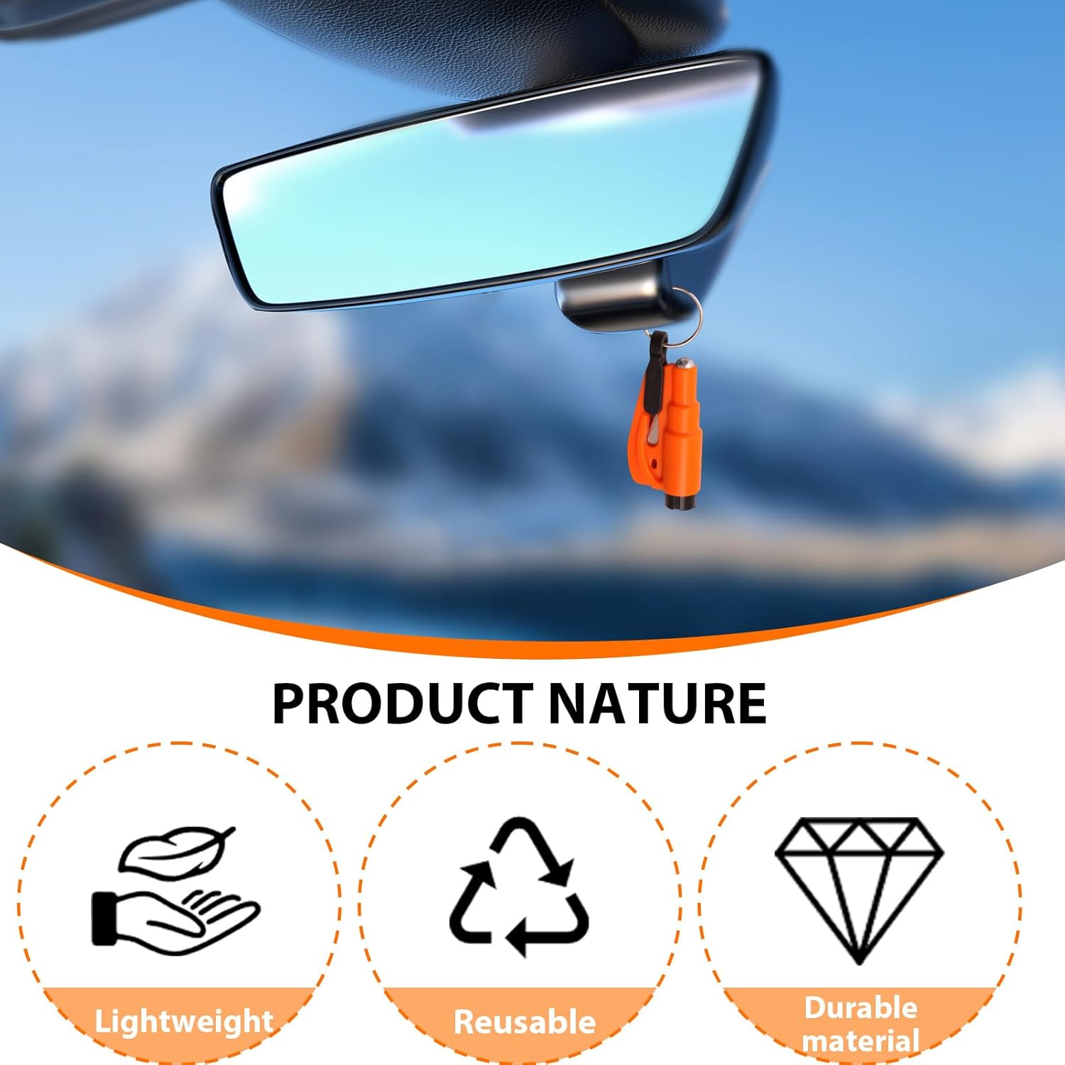 Ozessence 2 Car Window Breaker, 2-In-1 Emergency Keychain Car Escape Tool with Seatbelt Cutter, Simple Operation Crushed by One Press (Black/Orange image number 1
